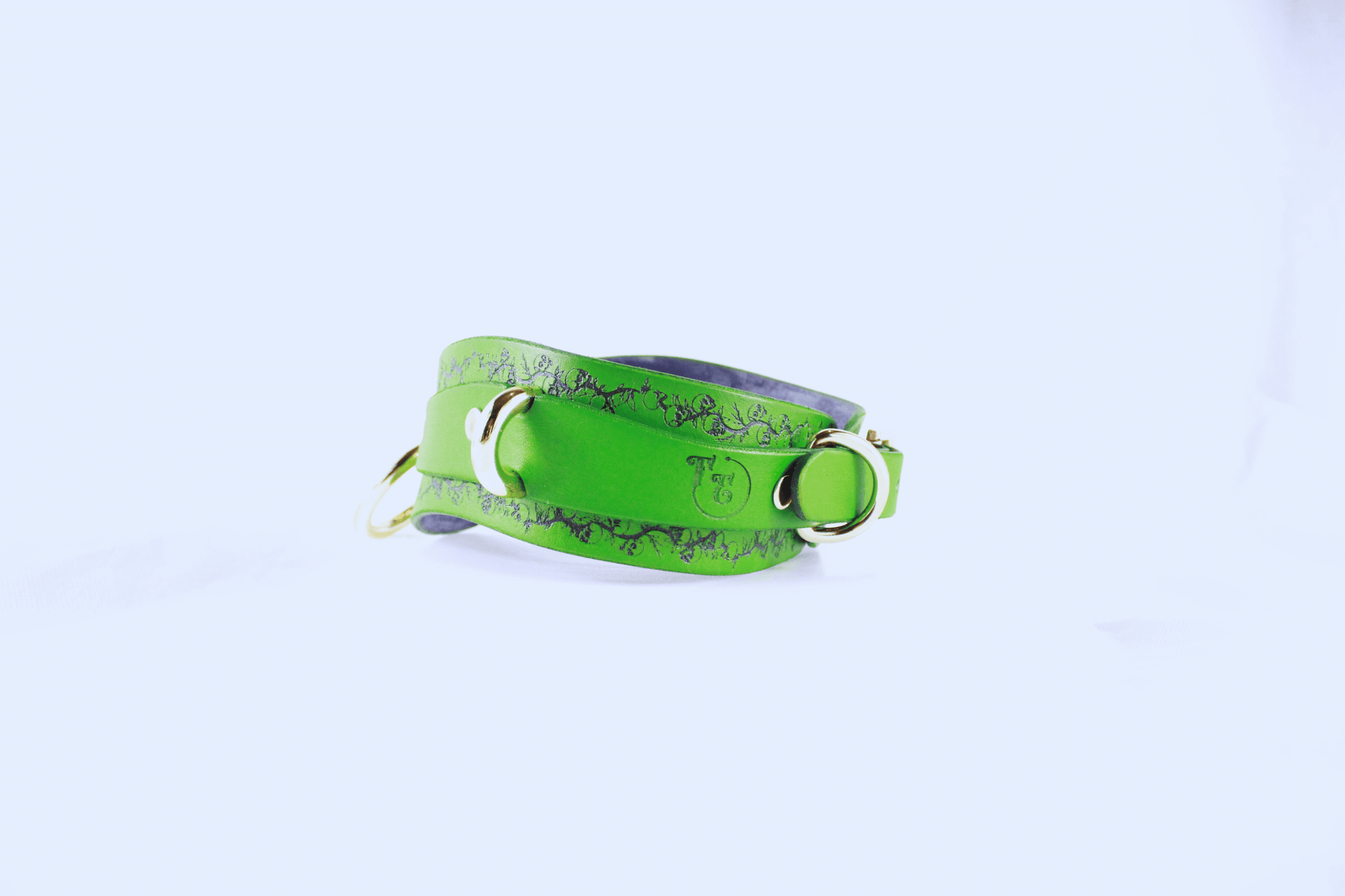 Skull Leather Choker in green with floral skull design, perfect for a subtle rebellious accessory.