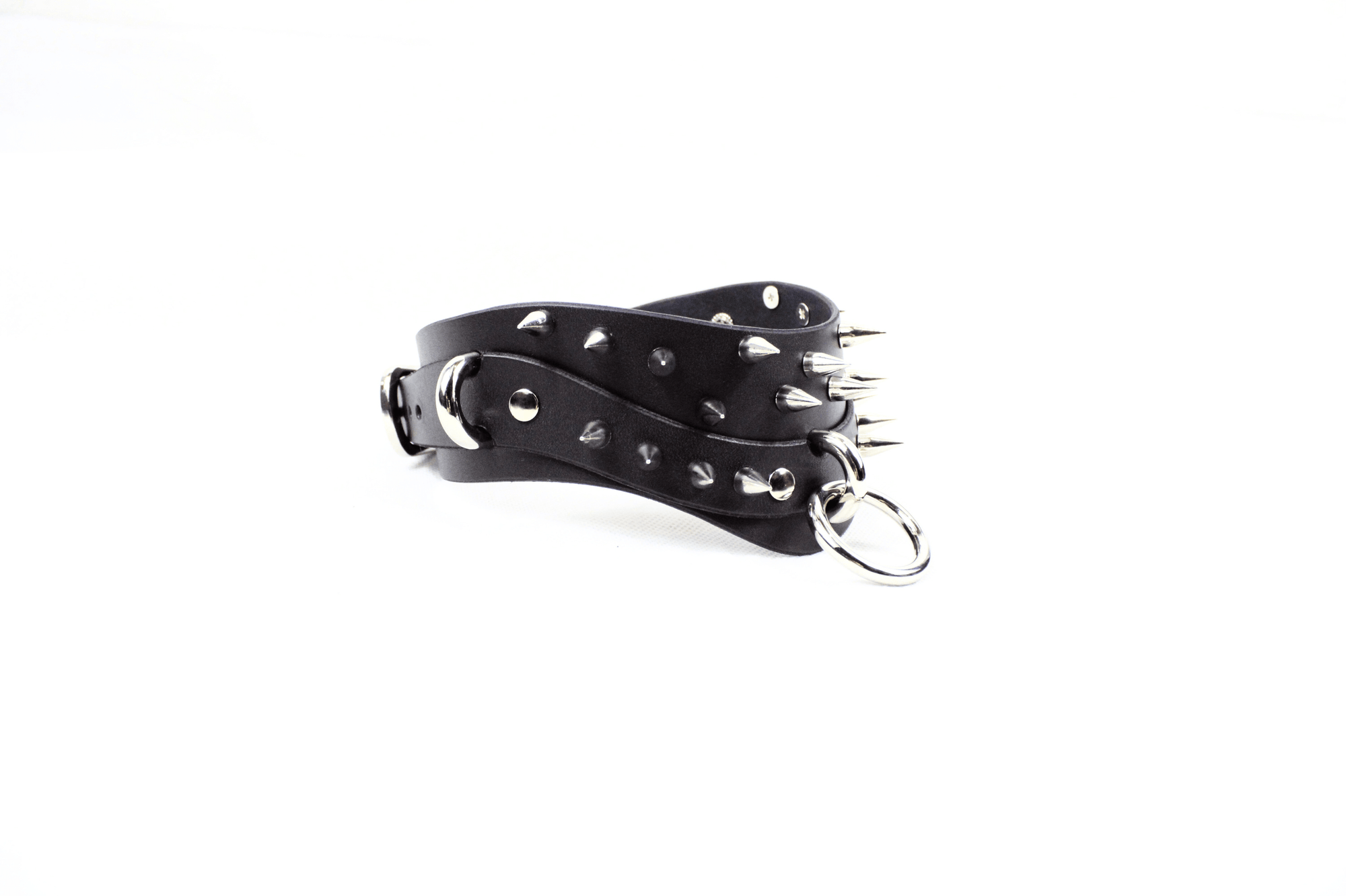 Black Spiked BDSM Collar – Wide Gothic Posture Submissive Choker with spikes and metal detailing.