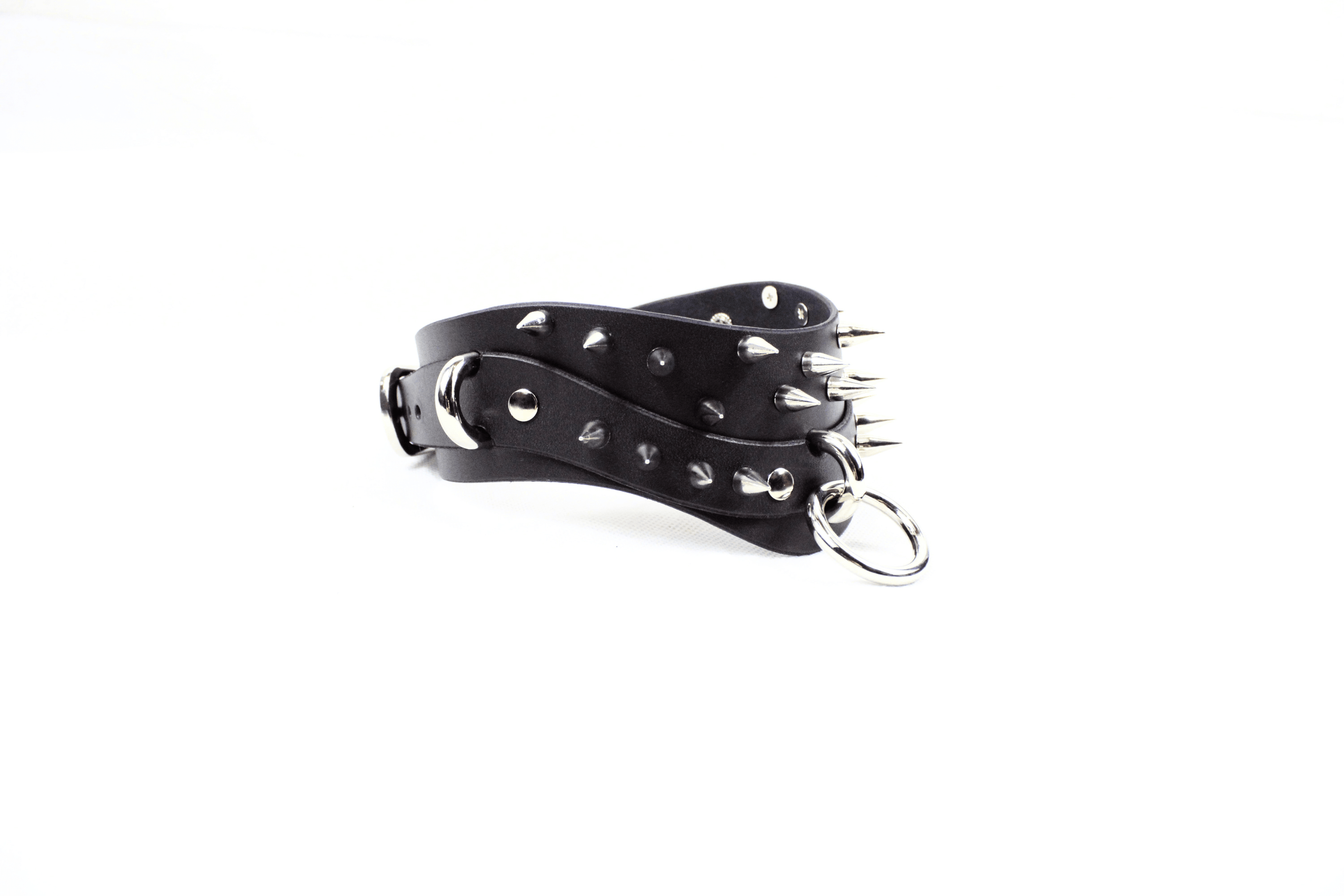 Black Spiked BDSM Collar – Wide Gothic Posture Submissive Choker with spikes and metal detailing.