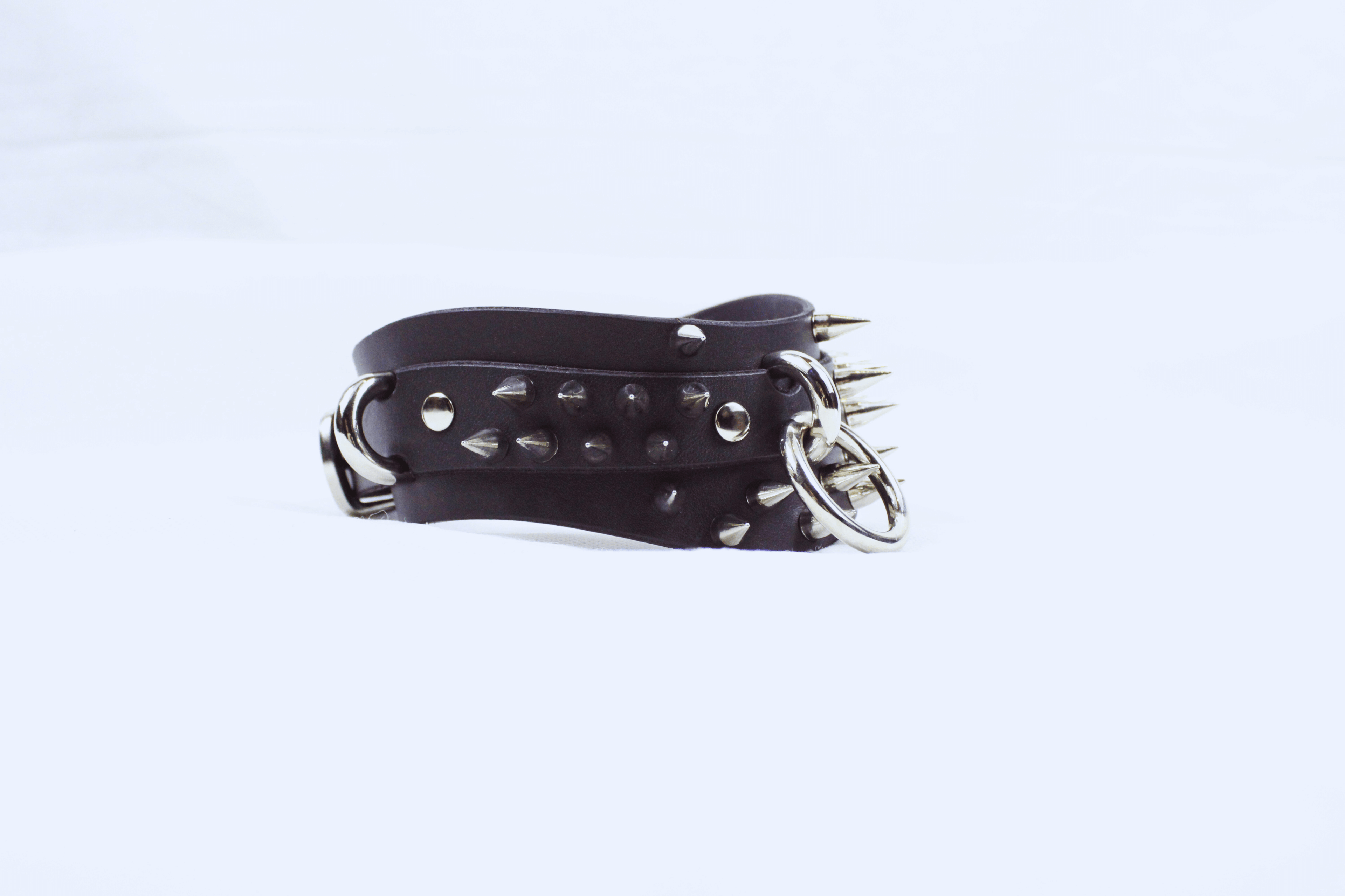 Spiked Posture BDSM Collar featuring spikes and O-rings for a gothic submissive choker style.