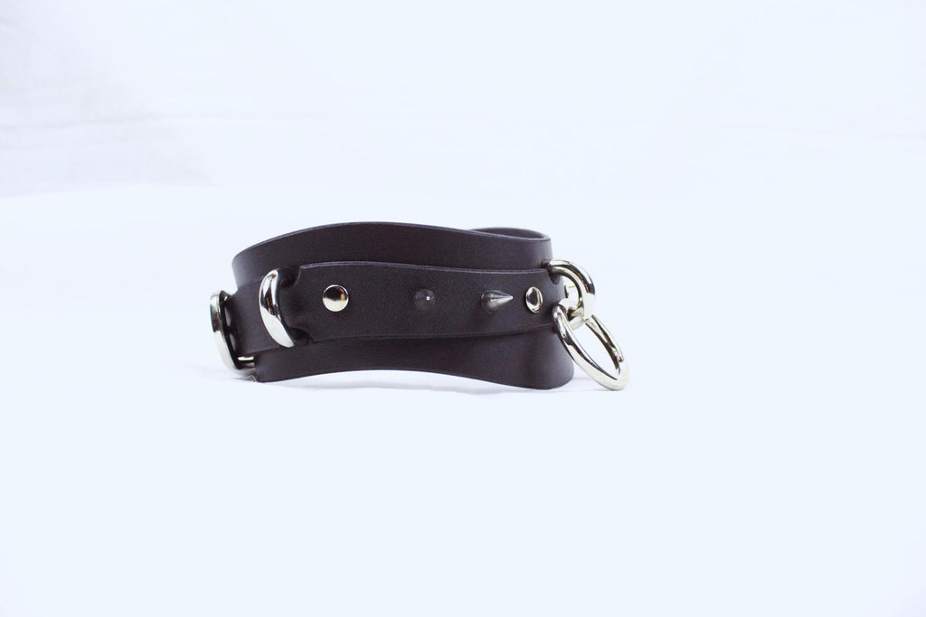 Handmade Leather Submissive Collar – Leather Spiked Strap Men Dom