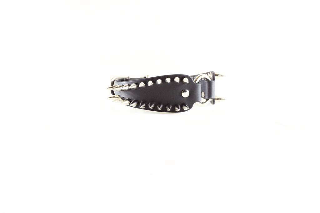 Spiked Submissive Collar – Gothic BDSM choker with metal spikes and polished D-rings.