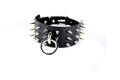 Black Spiked BDSM Collar – Leather Submissive Collar with O-Ring, featuring polished metal spikes.