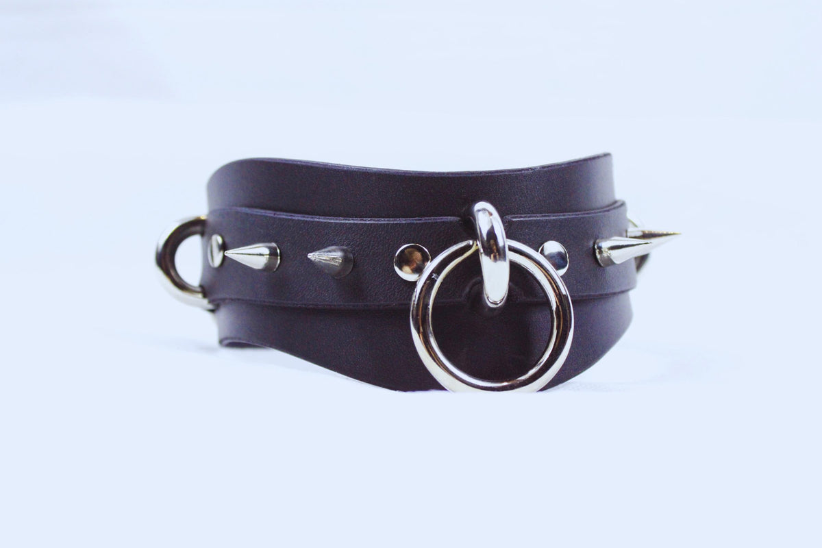 Handmade Leather Submissive Collar – Leather Spiked Strap Men Dom