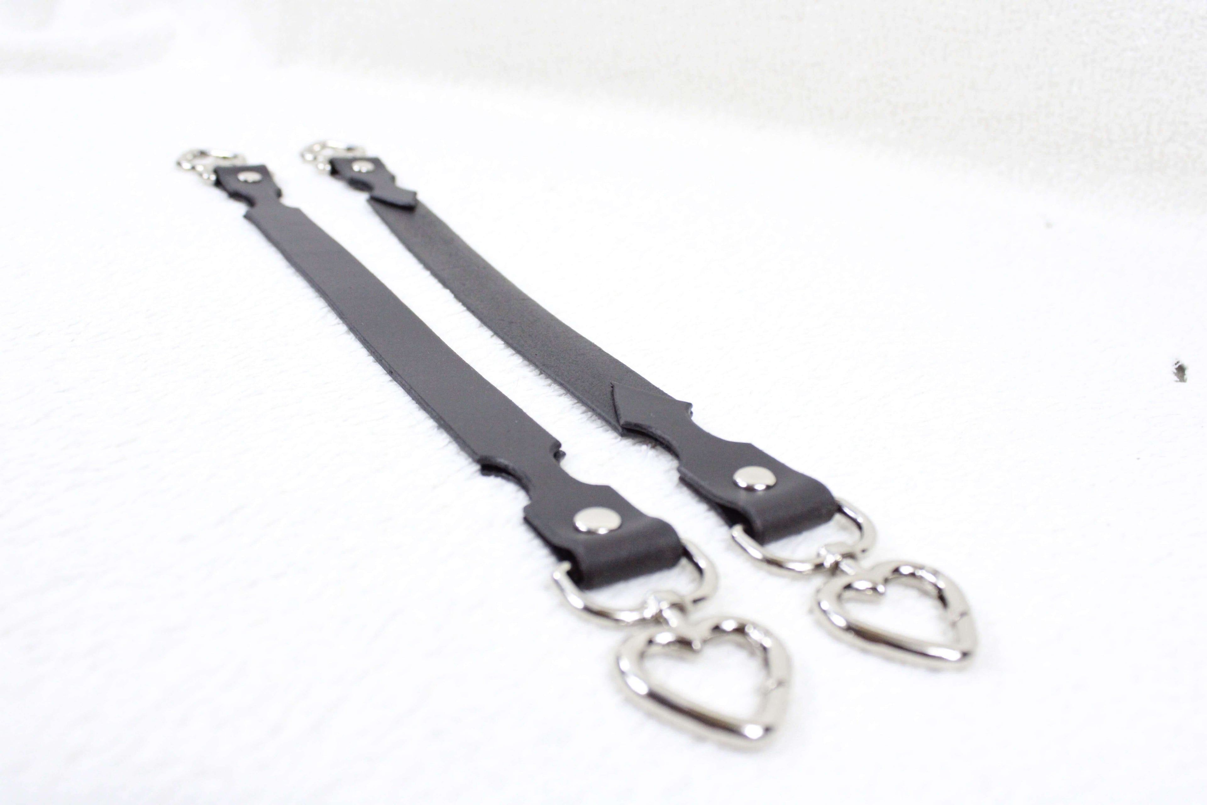 BDSM Restraint Connector Set Burgundy Leather with Heart Rings