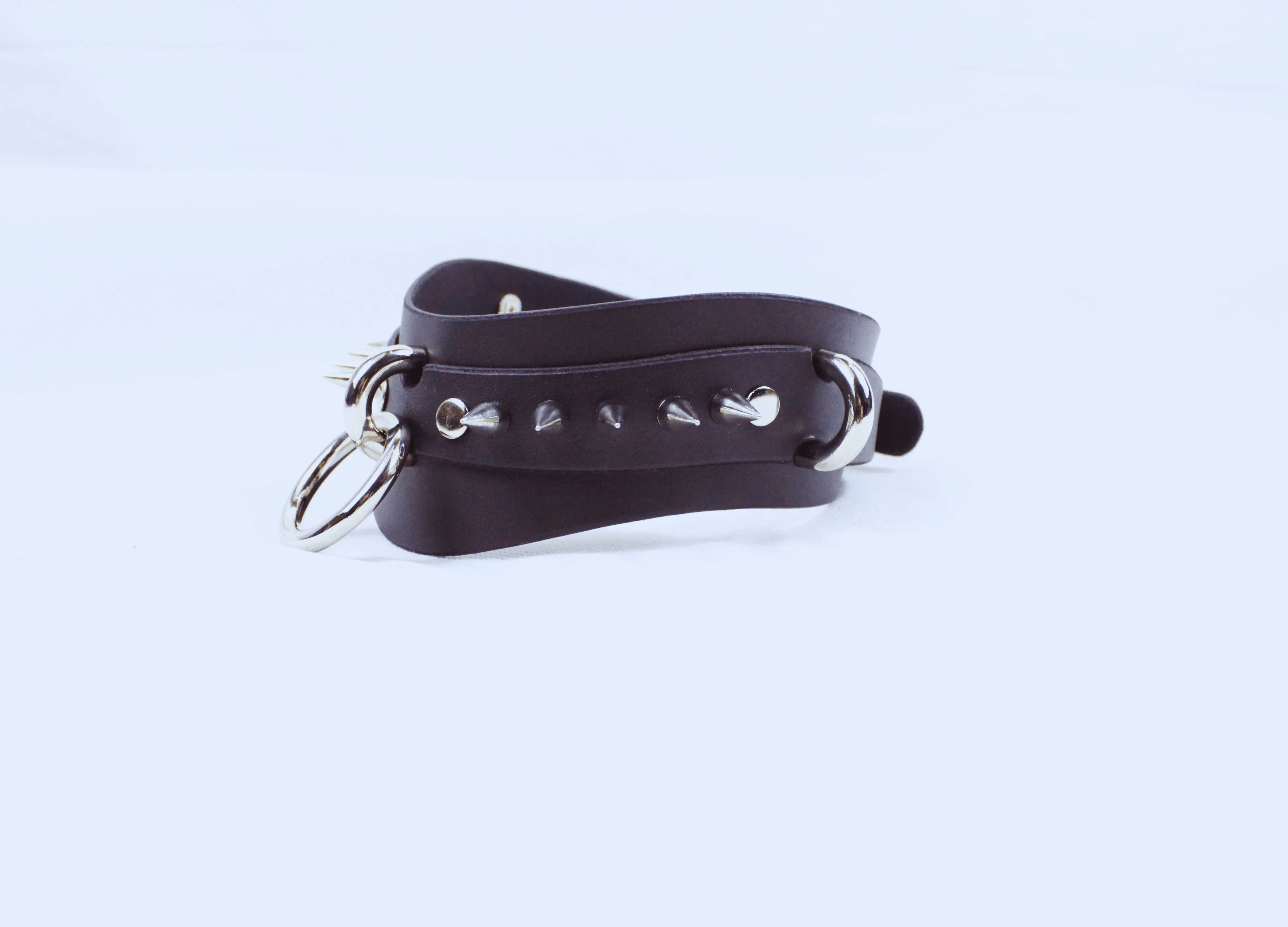 Obsidian BDSM Collar – Double Ring Submissive Choker Posture Collar made from matte black leather with spikes.