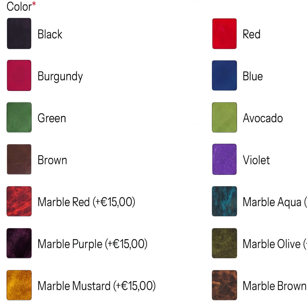 a collection of color swatches, each representing a different color, including black, burgundy, green, brown, blue, avocado, purple, maroon, maroon red, maroon blue, maroon aqua, maroon purple, maroon olive, and maroon mustard.