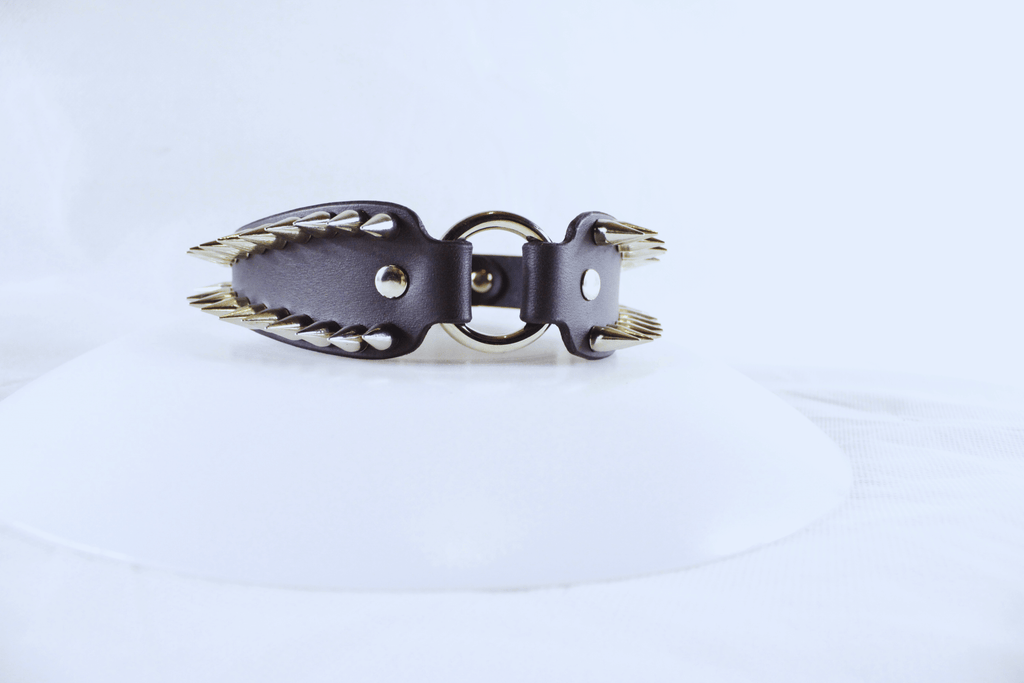 Spiked Submissive Collar featuring sharp metal spikes and polished D-rings for gothic BDSM style.