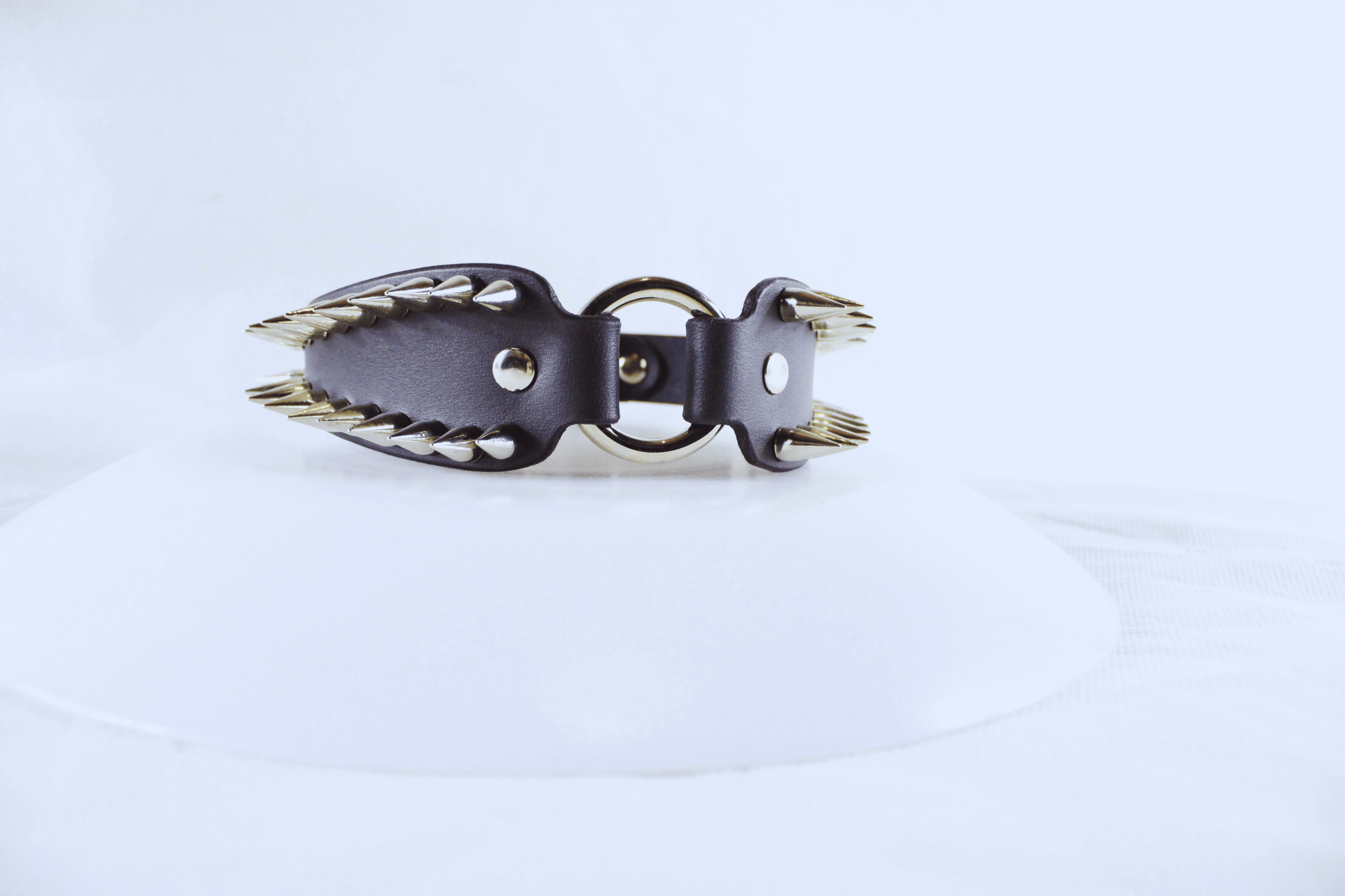 Spiked Submissive Collar featuring sharp metal spikes and polished D-rings for gothic BDSM style.