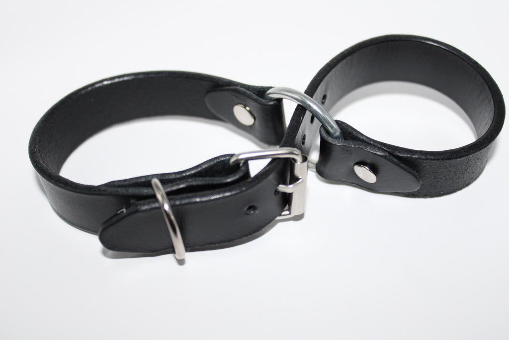 Brown Leather Wrist Cuffs Adjustable BDSM Bondage Restraints