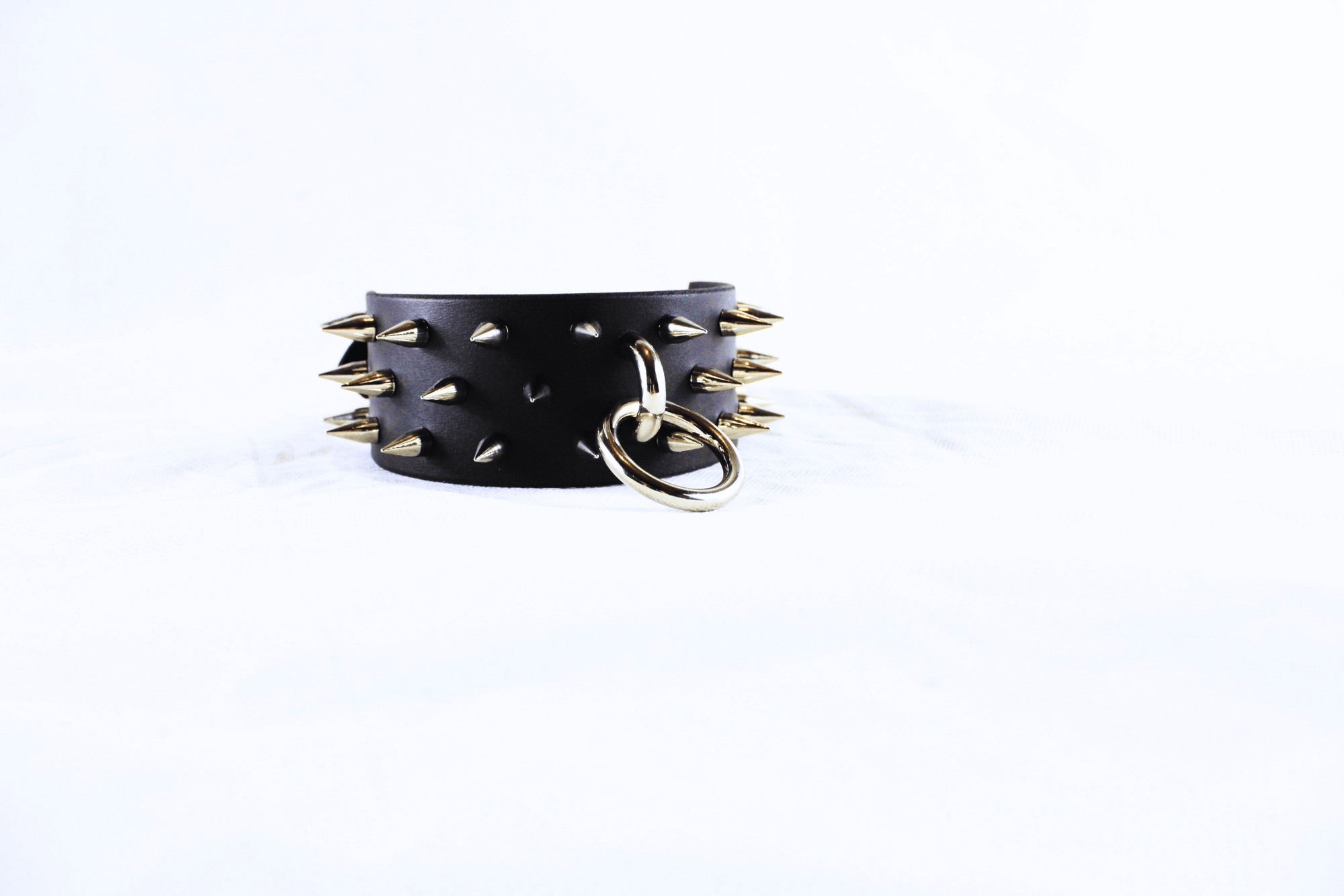 Dominion Leather Collar – Spiked BDSM Posture Collar Choker with polished spikes and a metallic ring.