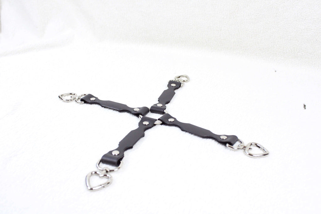 BDSM Restraint Connector Sæt Marmor Lilla Læder med Hjerte Ringe
