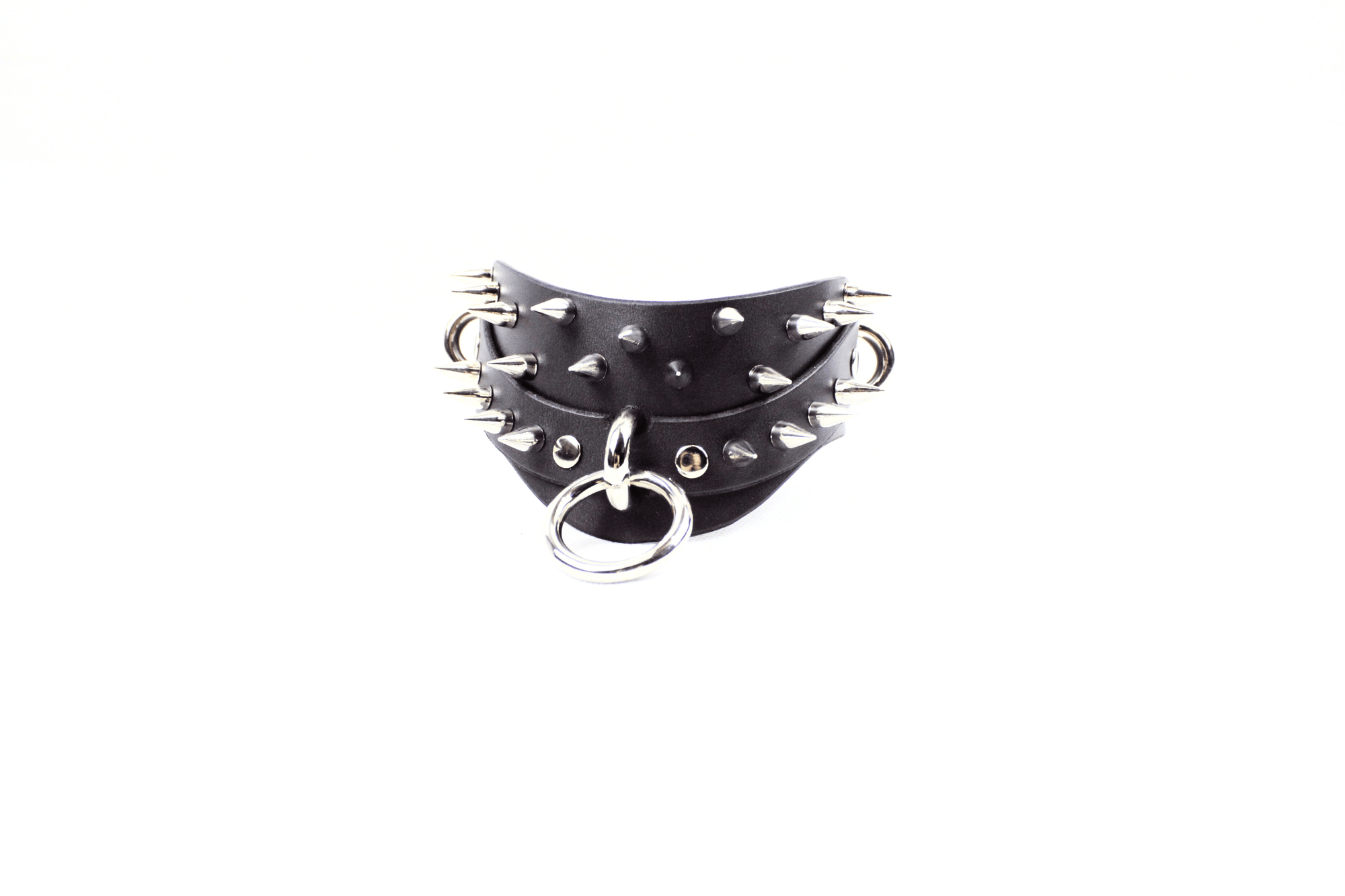 Black Spiked BDSM Collar featuring spikes and silver accents on premium black leather.