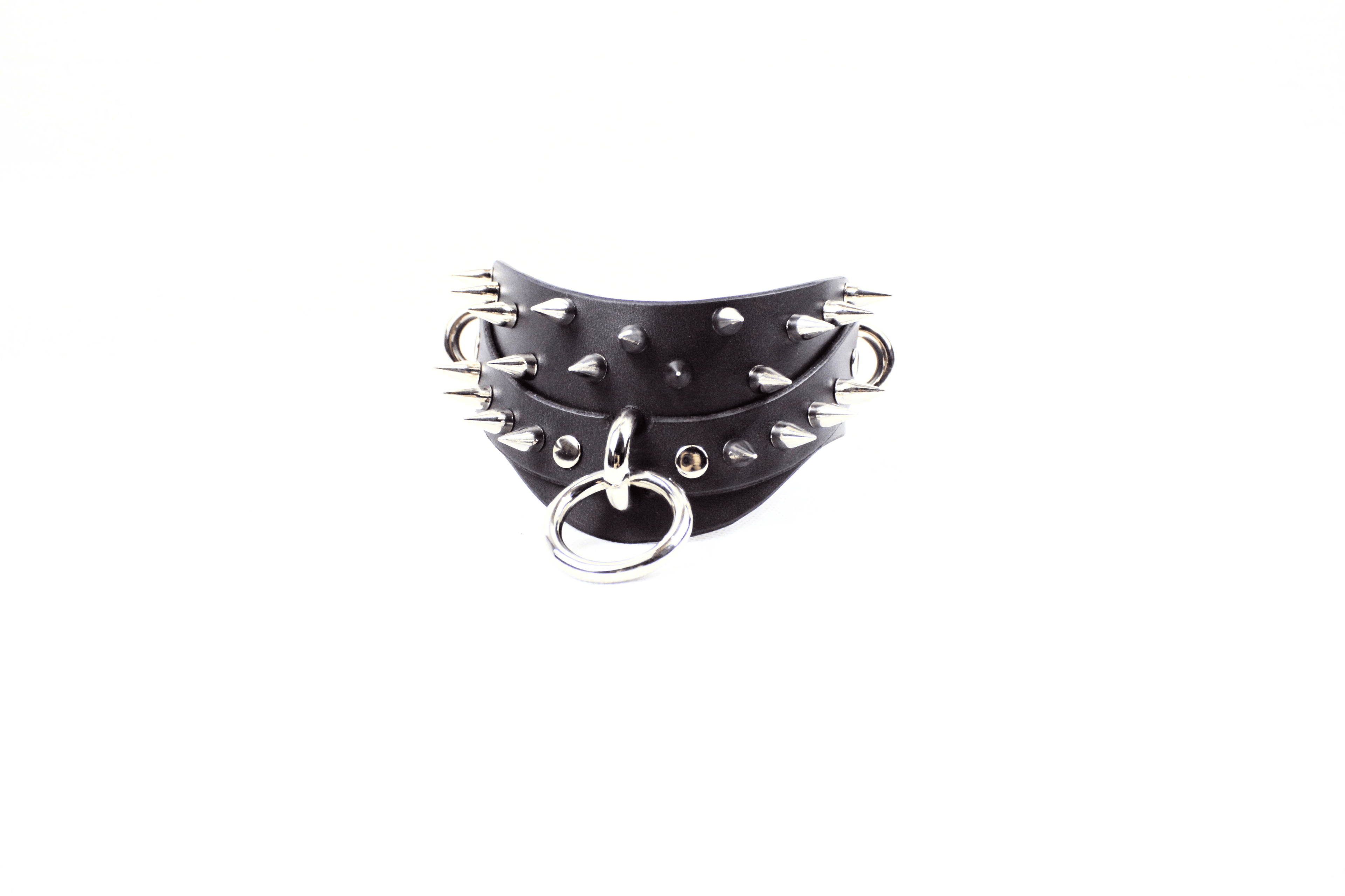 Black Spiked BDSM Collar featuring spikes and silver accents on premium black leather.