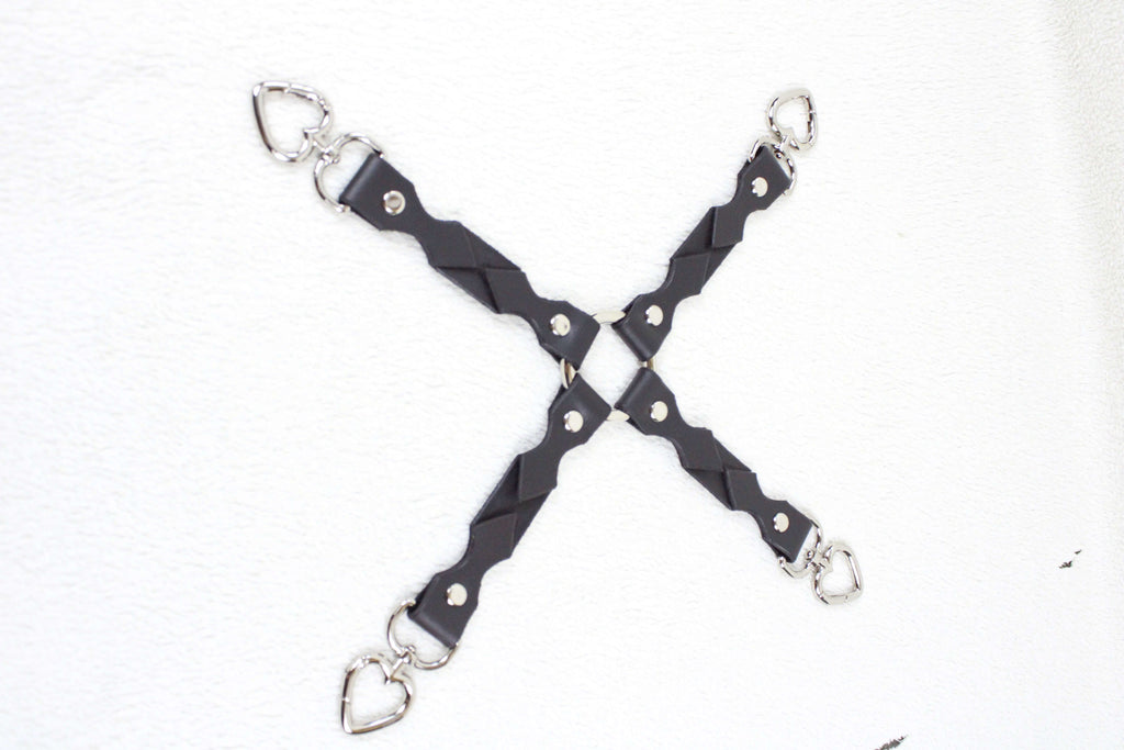 BDSM Restraint Connector Sæt Marmor Lilla Læder med Hjerte Ringe