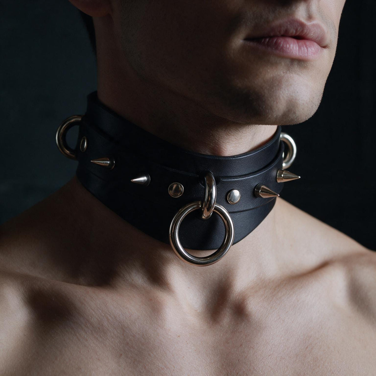 Handmade Leather Submissive Collar – Leather Spiked Strap Men Dom