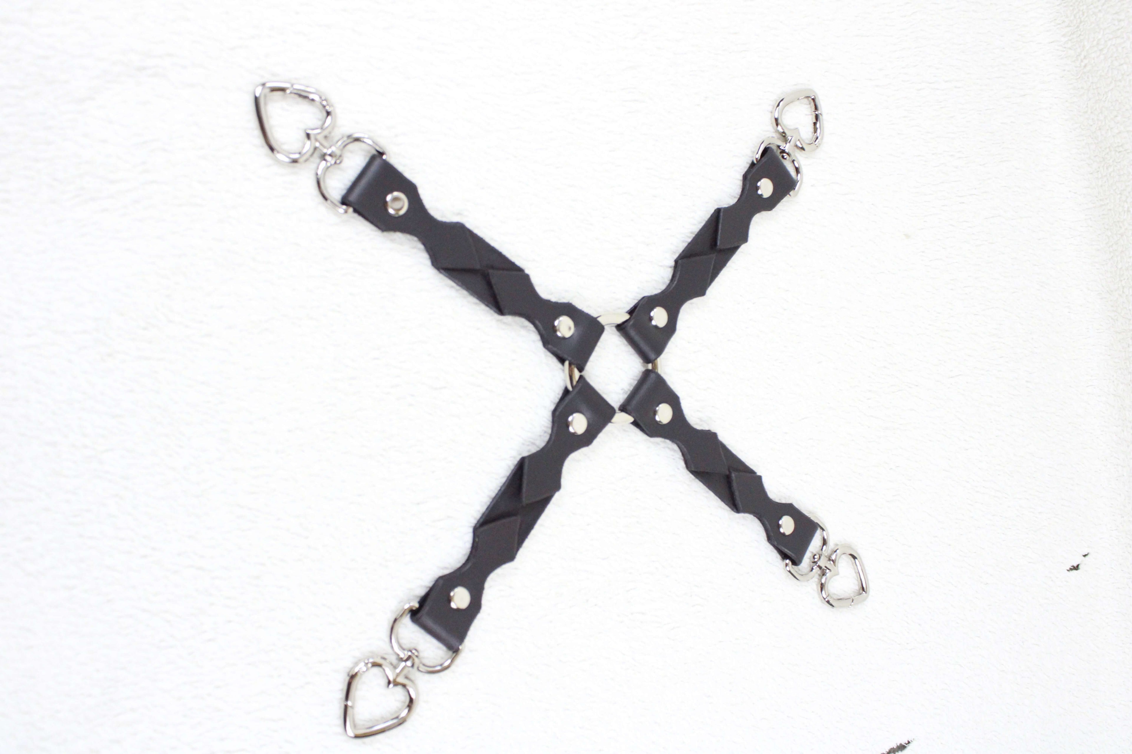 BDSM Restraint Connector Sæt Grøn Læder med Hjerte Ringe