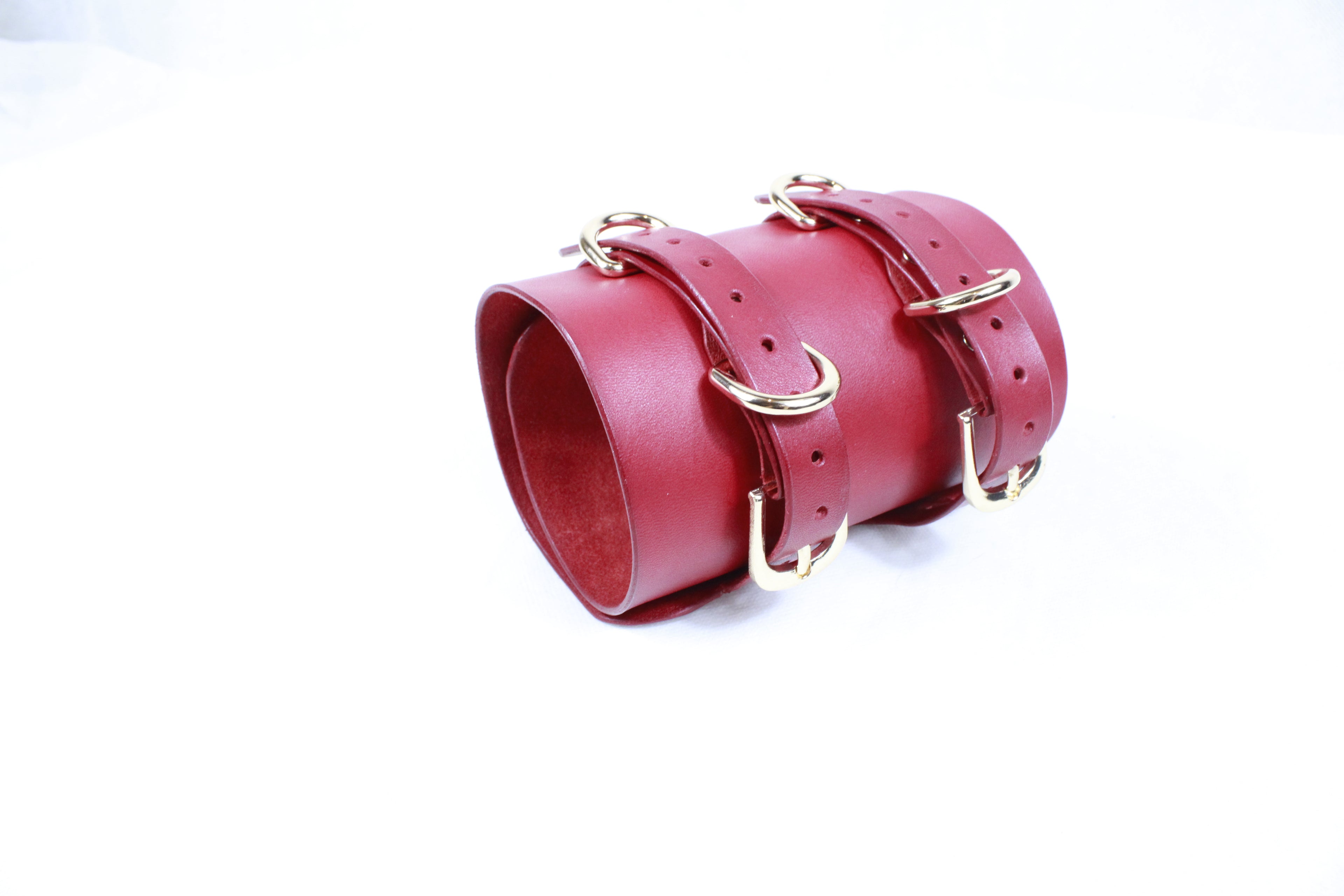 Bondage Cuffs Wide Red Leather Submissive Wrist Restraints BDSM