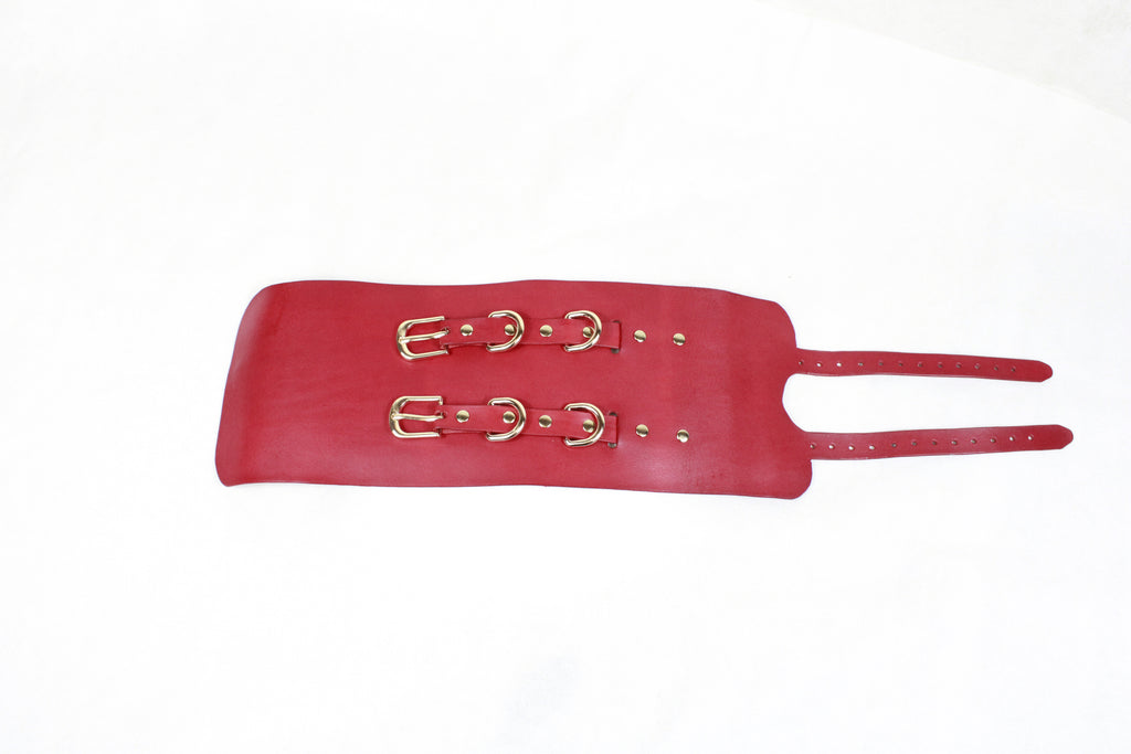 Bondage Cuffs Wide Red Leather Submissive Wrist Restraints BDSM