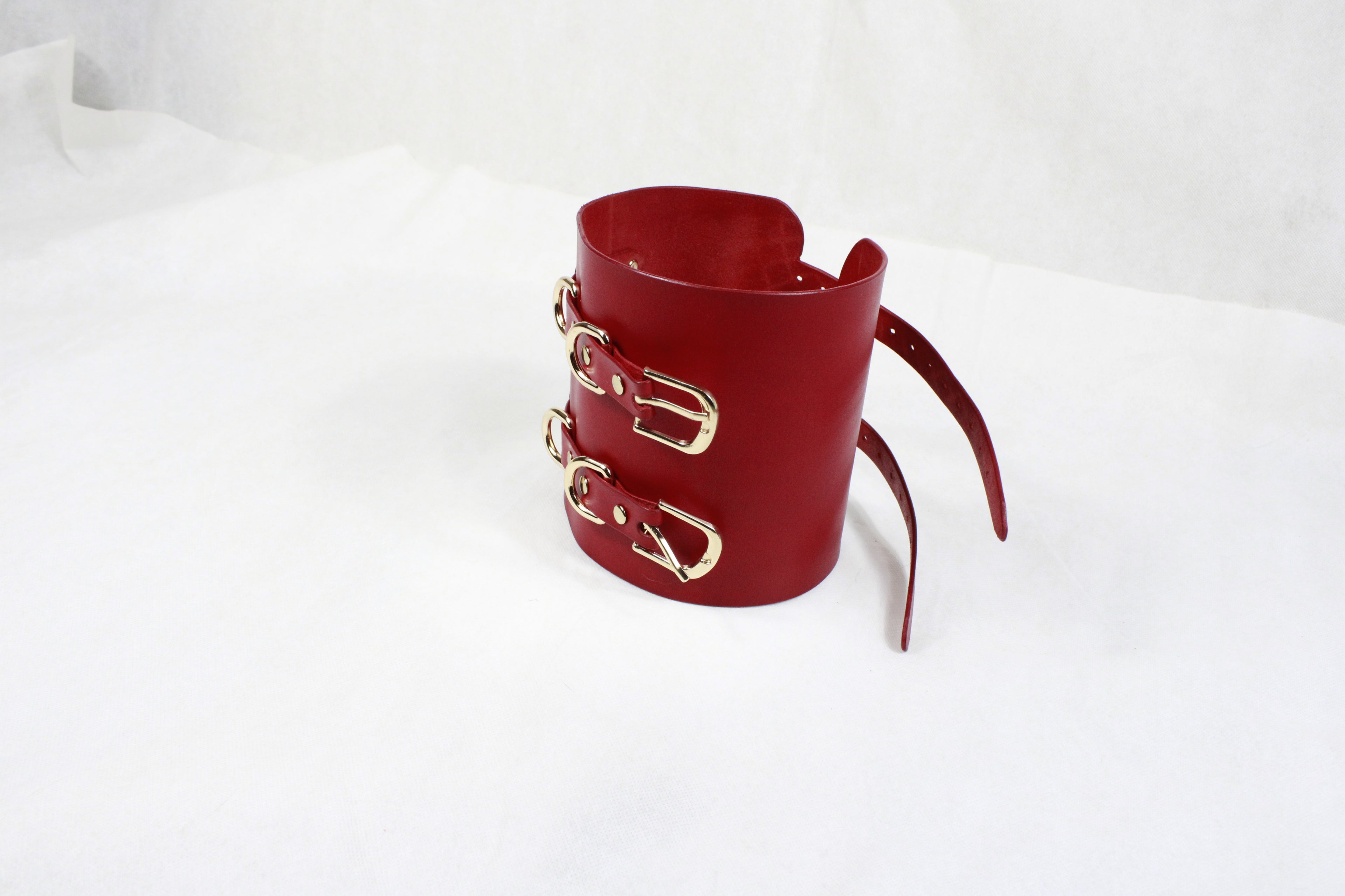 Bondage Cuffs Wide Red Leather Submissive Wrist Restraints BDSM