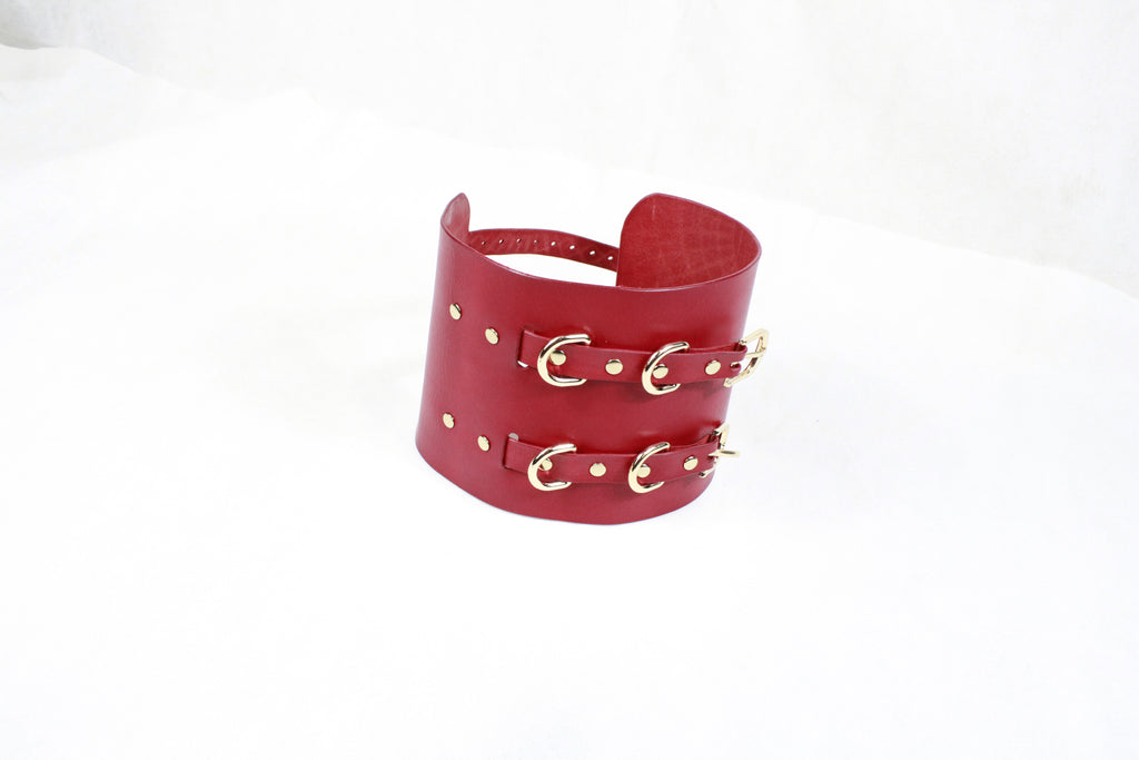 Bondage Cuffs Wide Red Leather Submissive Wrist Restraints BDSM