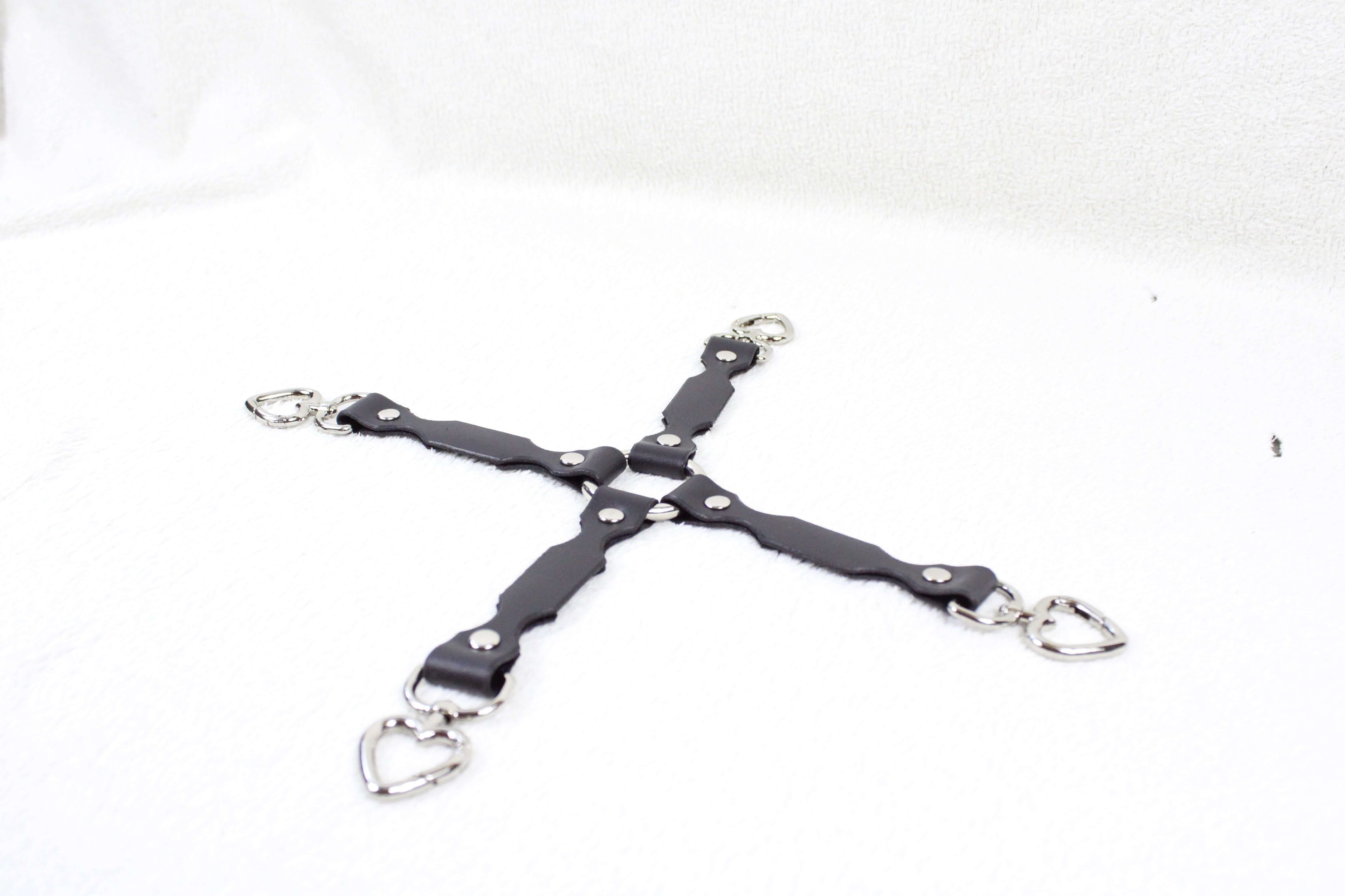 BDSM Restraint Connector Set Marble Brown Leather with Heart Rings