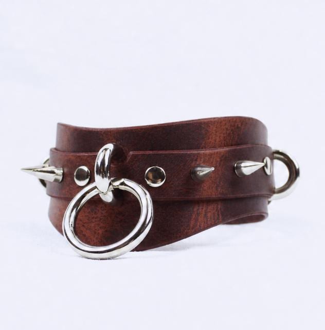 Handmade Leather Submissive Collar – Leather Spiked Strap Men Dom
