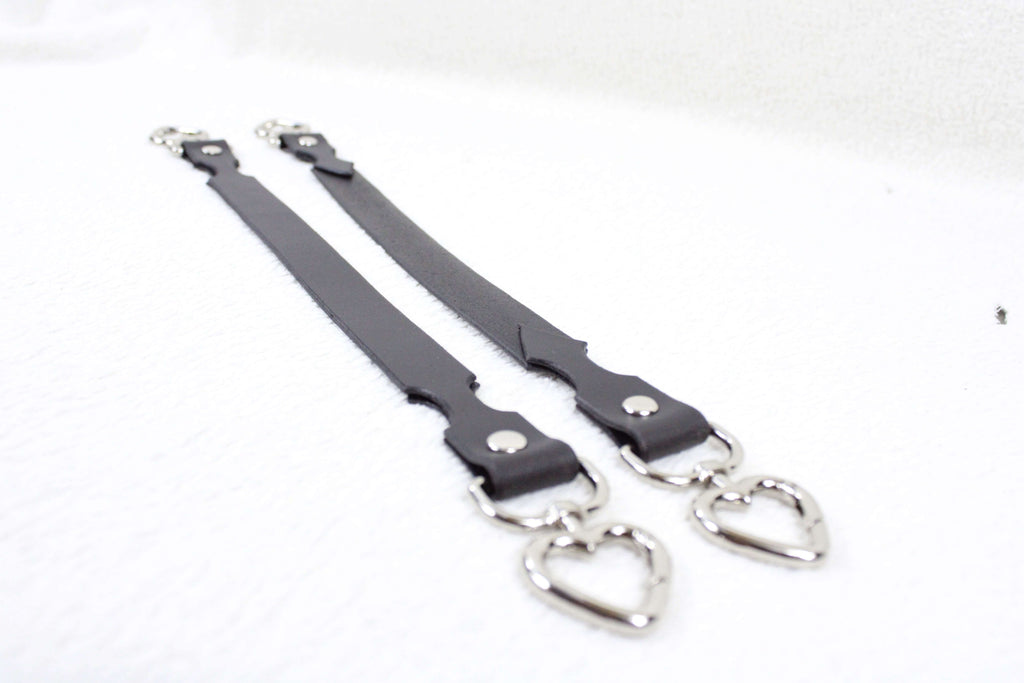 BDSM Restraint Connector Set Marble Brown Leather with Heart Rings
