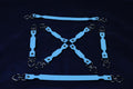Assorted BDSM connector straps in blue for versatile restraint solutions, perfect for bondage and submissive play.