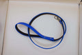 90cm blue leather BDSM leash with chrome hardware, ideal for submissive and bondage play, perfect for dom sub gifts.