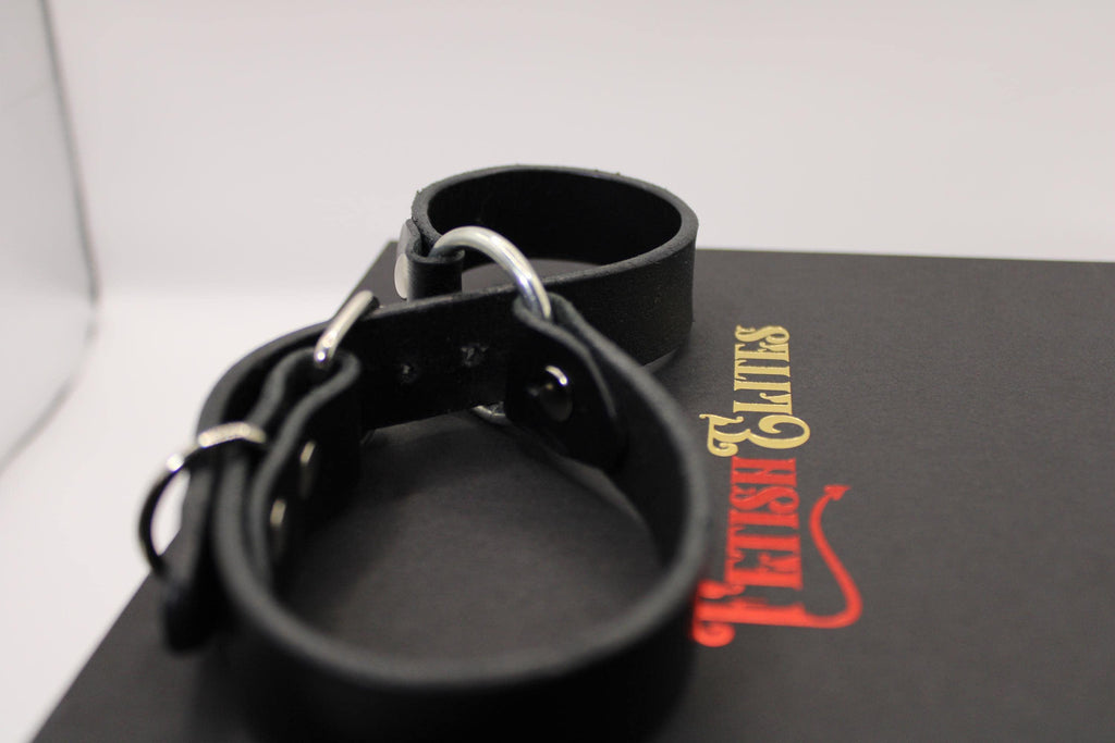 BDSM Leather Handcuffs Black Adjustable Bondage Wrist Cuffs