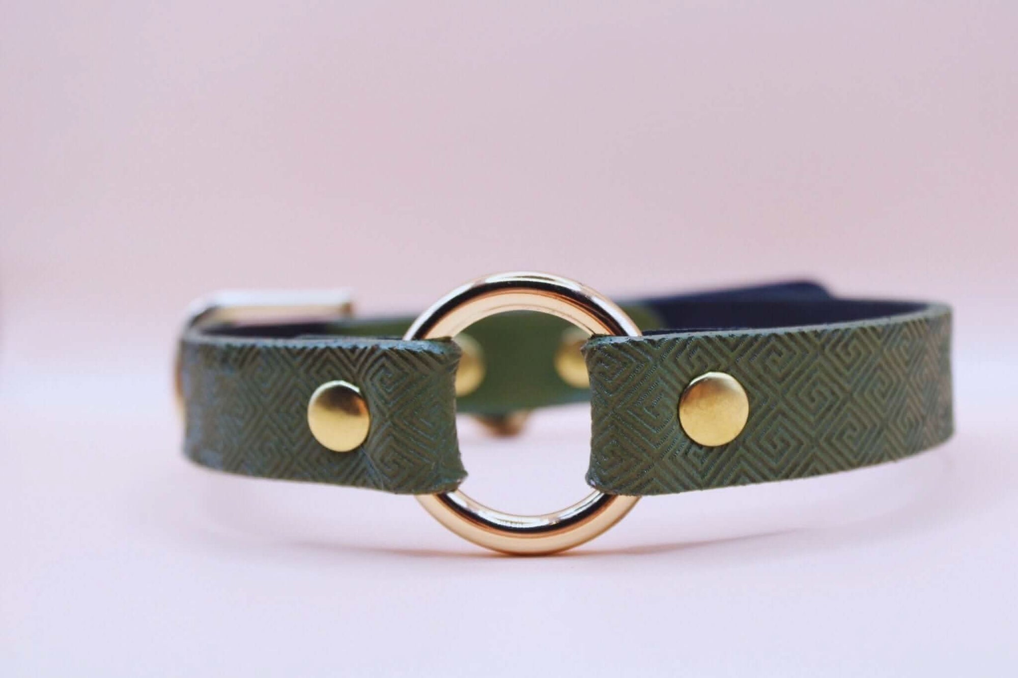 Discreet day collar leather choker with gold hardware, perfect for BDSM jewelry and submissive accessories.