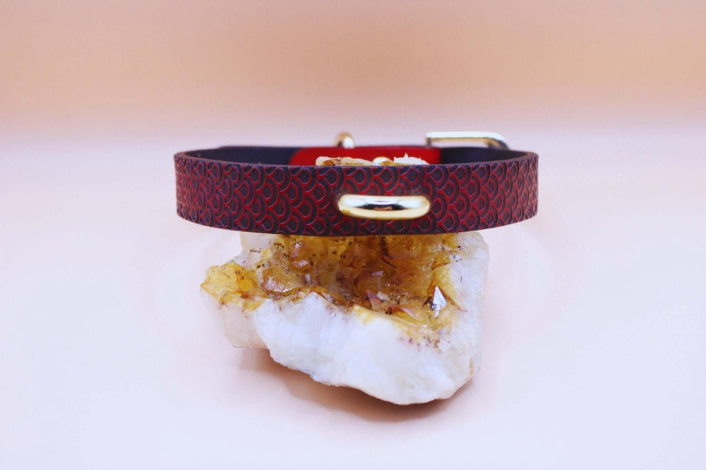 Discreet red leather choker collar with unique texture, perfect for BDSM, submissive jewelry, and daily wear.