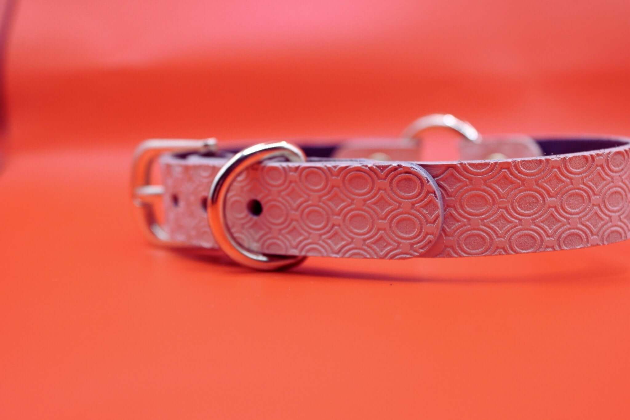 Discreet pink leather day collar for BDSM and petplay, perfect for submissive jewelry and everyday wear.