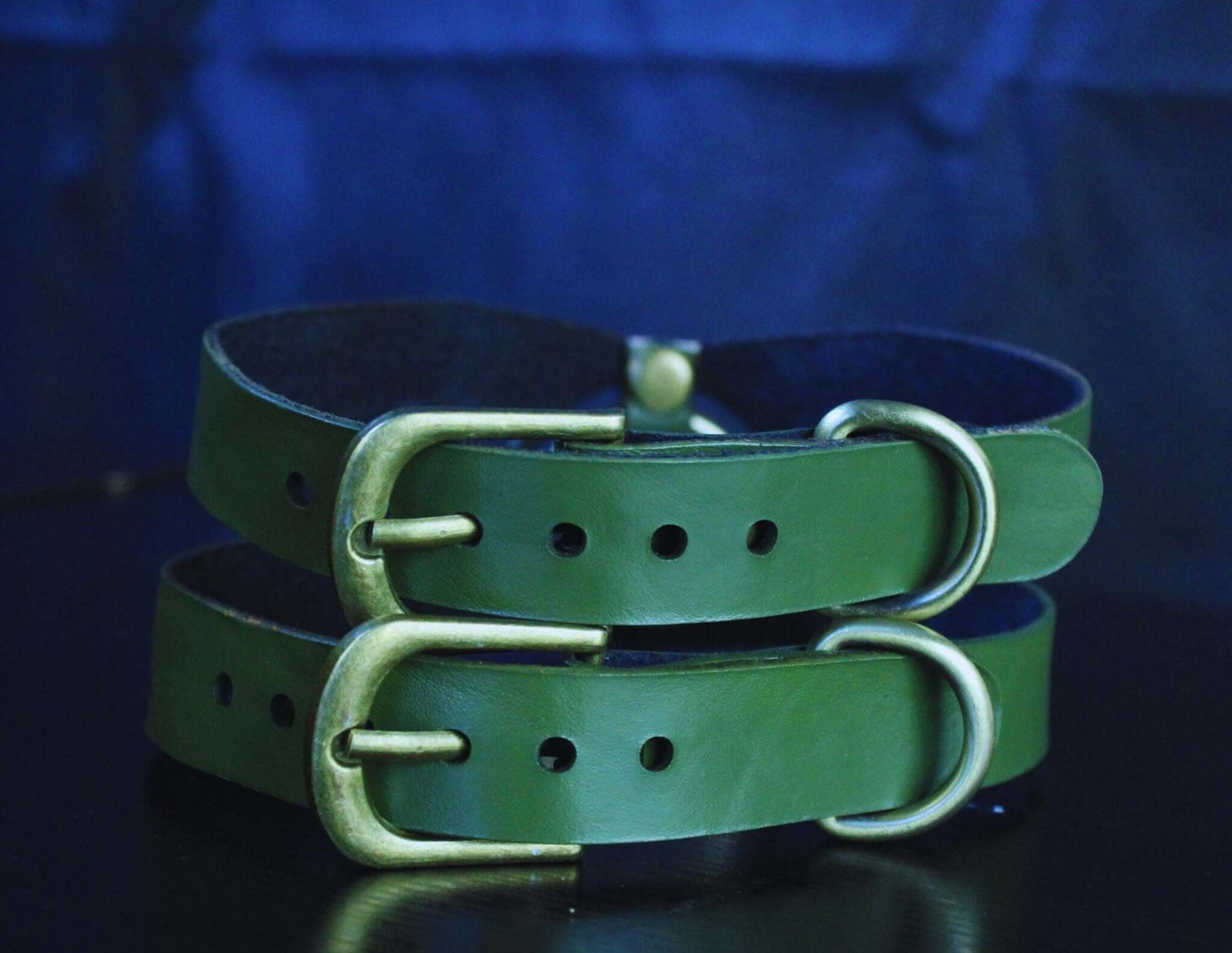 Elegant geometric green leather collar, ideal for BDSM, submissive jewelry, and bondage gear.