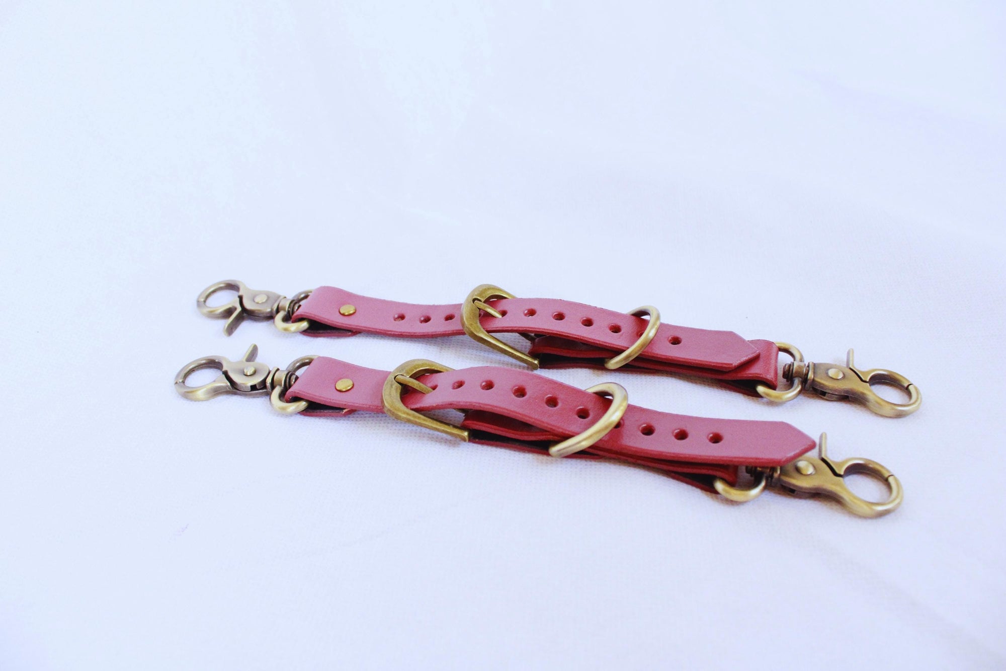 Mauve Adjustable BDSM Connector – Handmade Leather Restraint Strap with Brass Hardware