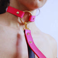 Rio Red BDSM collar choker with gold ring, perfect for submissive play and discreet day wear, enhancing your bondage style.