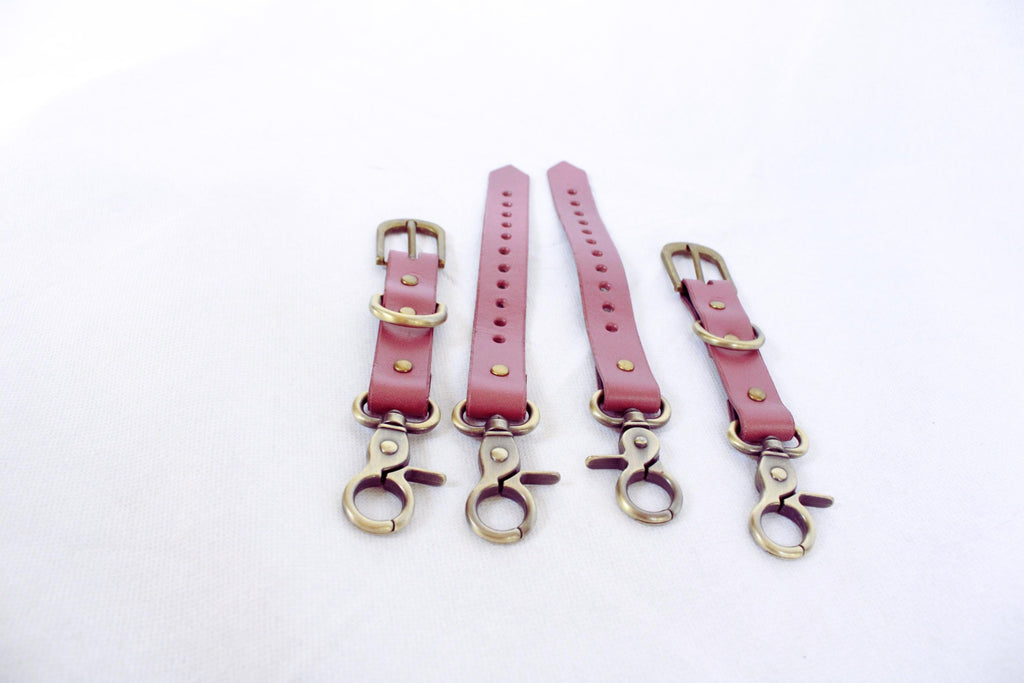 Mauve Adjustable BDSM Connector – Handmade Leather Restraint Strap with Brass Hardware