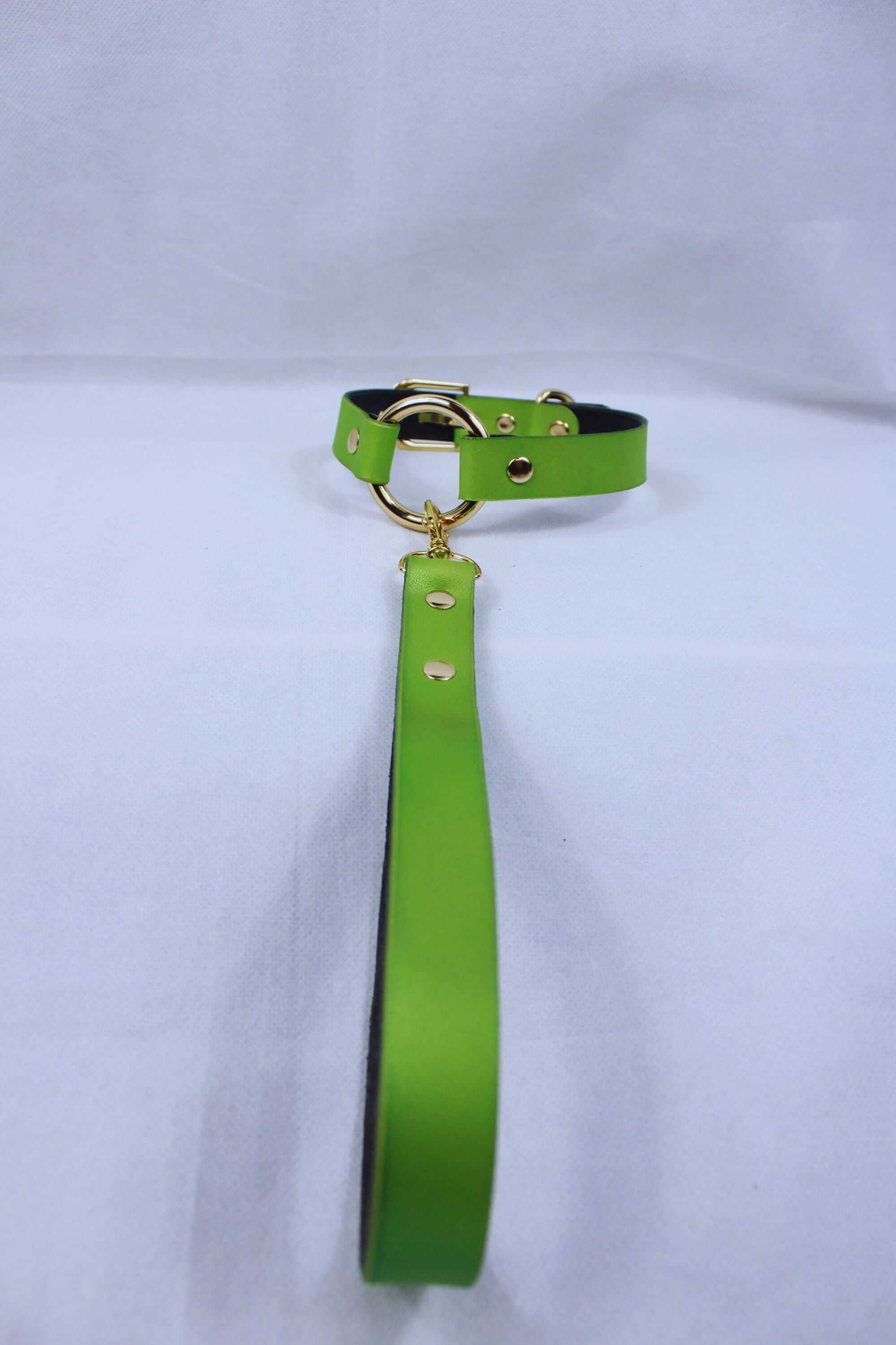 Elegant pearl green BDSM day collar with gold accents, perfect as a discreet submissive jewelry gift.