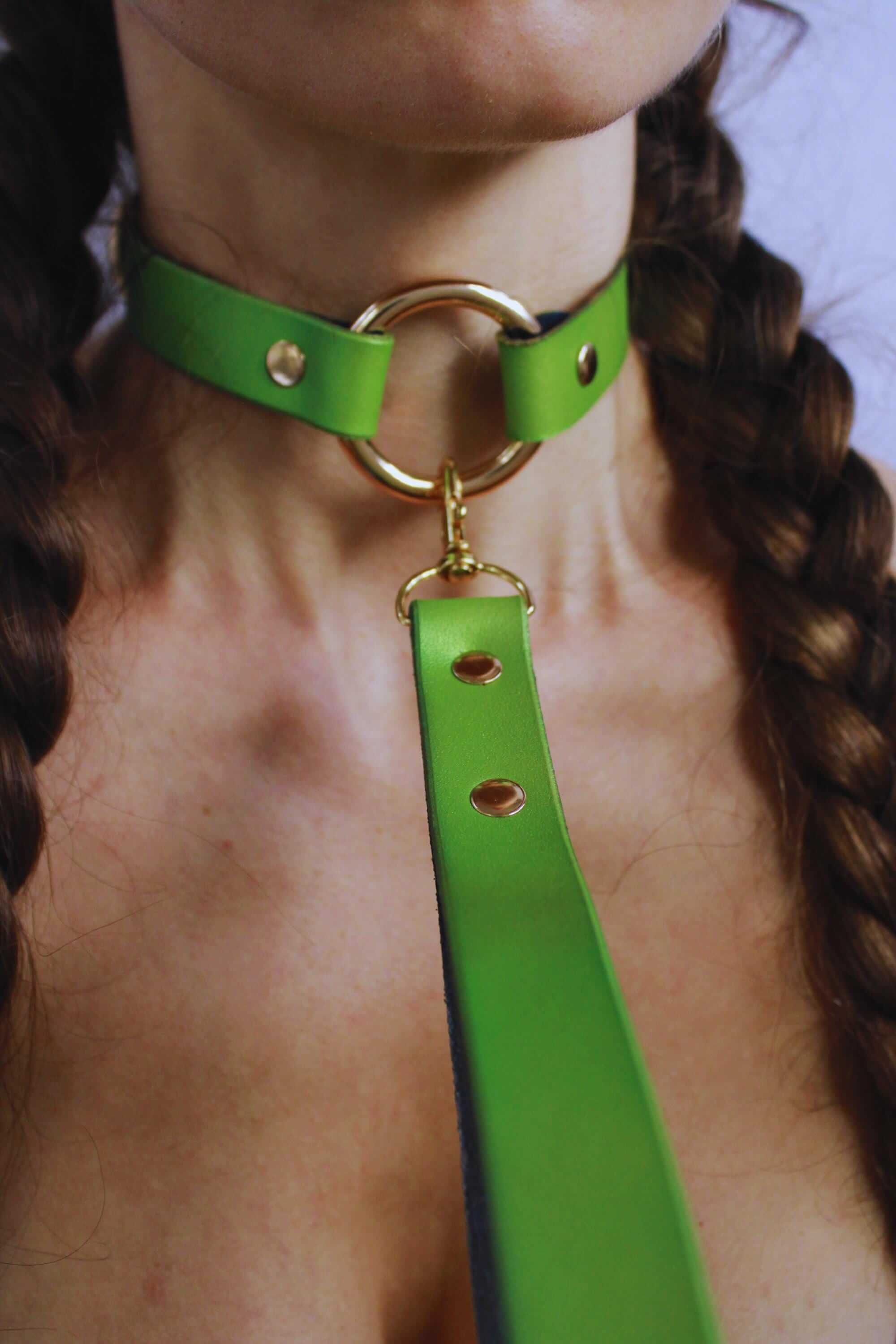 Pearl green submissive day collar set with gold accents, perfect for discreet BDSM jewelry and elegant sub gifts.