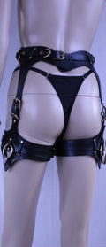 Italian leather thigh harness set showcasing an erotic design, ideal for BDSM, bondage gear, and leather lingerie enthusiasts.