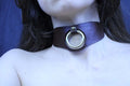 Minimalist brown leather posture collar with antique O-ring, perfect as submissive jewelry or discreet day collar.
