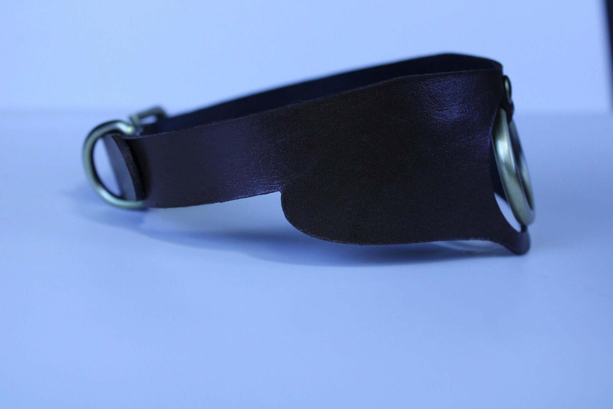 Minimalist leather posture collar with O-ring, ideal for BDSM submissive jewelry and discreet day collar.