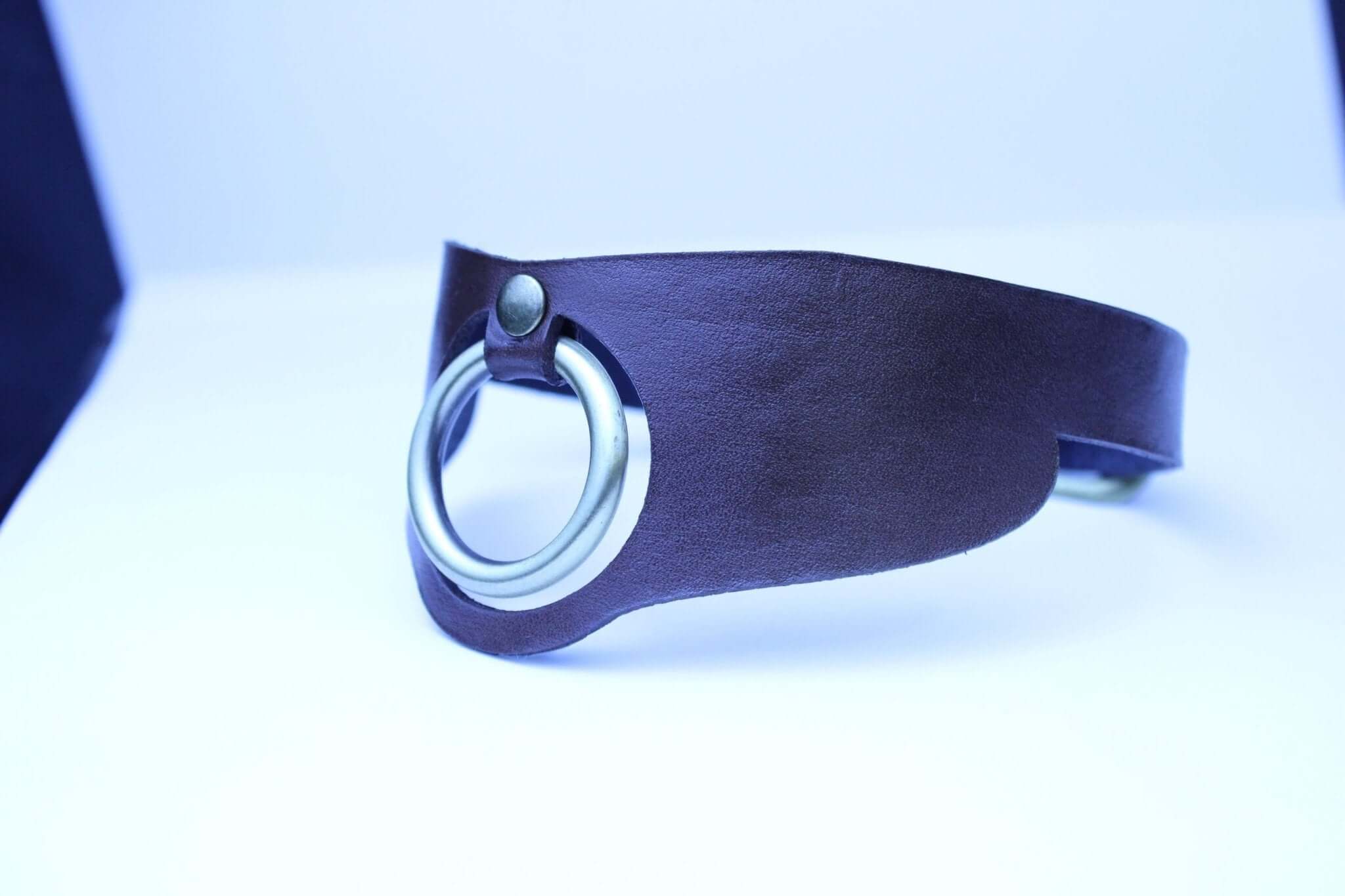 Minimalist leather posture collar with O-ring for BDSM, a chic submissive necklace and discreet day collar.