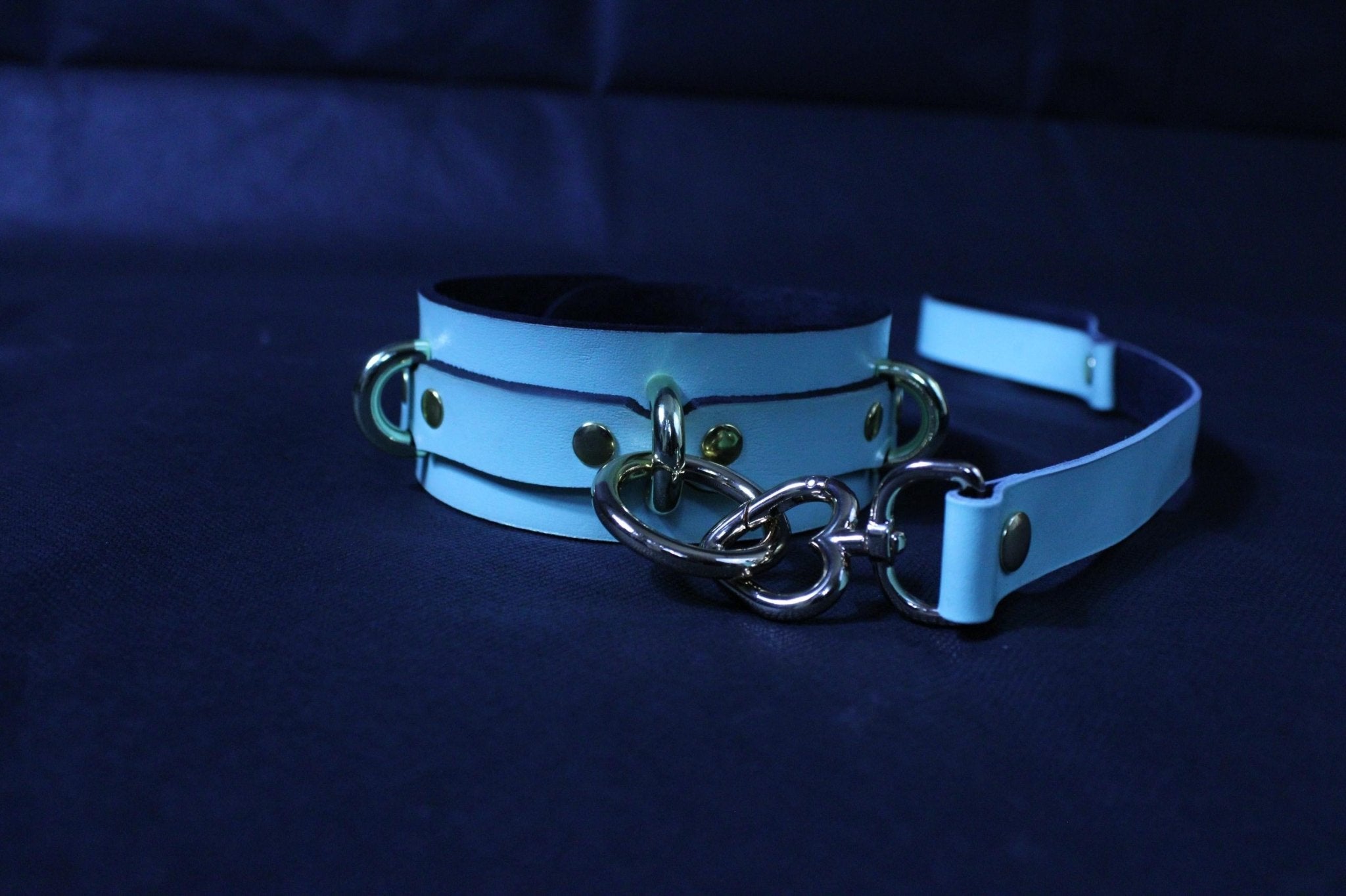 Mint green BDSM collar with leash featuring silver hardware, perfect for submissive bondage and petplay jewelry.