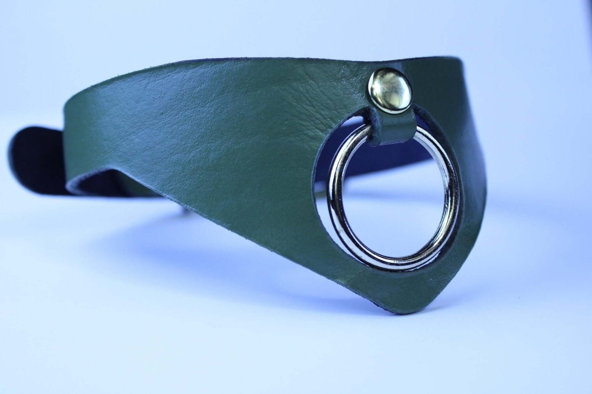 Olive green posture collar featuring a bold O-ring, perfect as a sub collar for BDSM and submissive jewelry.