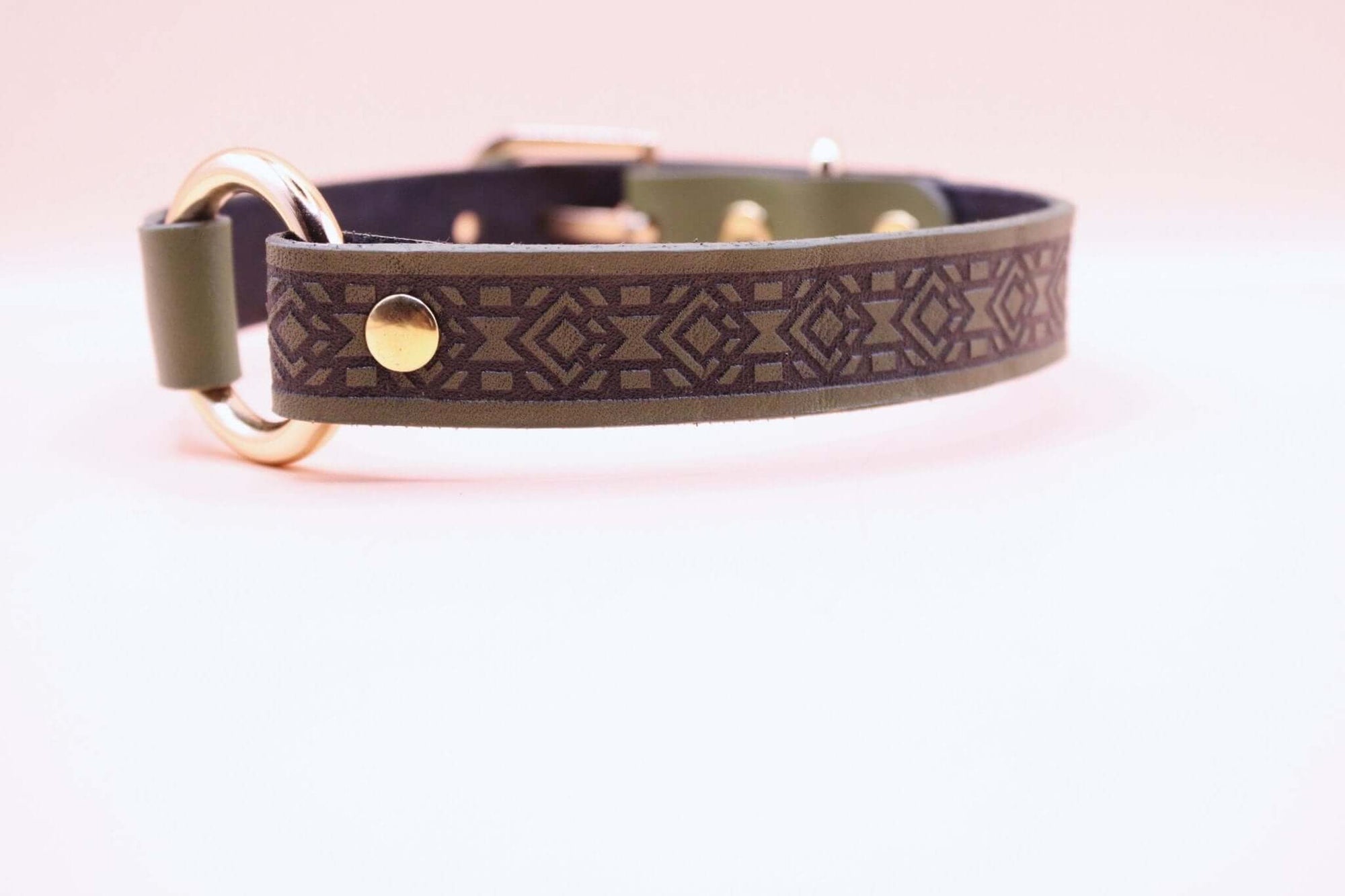 Handcrafted olive leather choker collar, perfect as a discreet submissive day collar or bondage accessory.