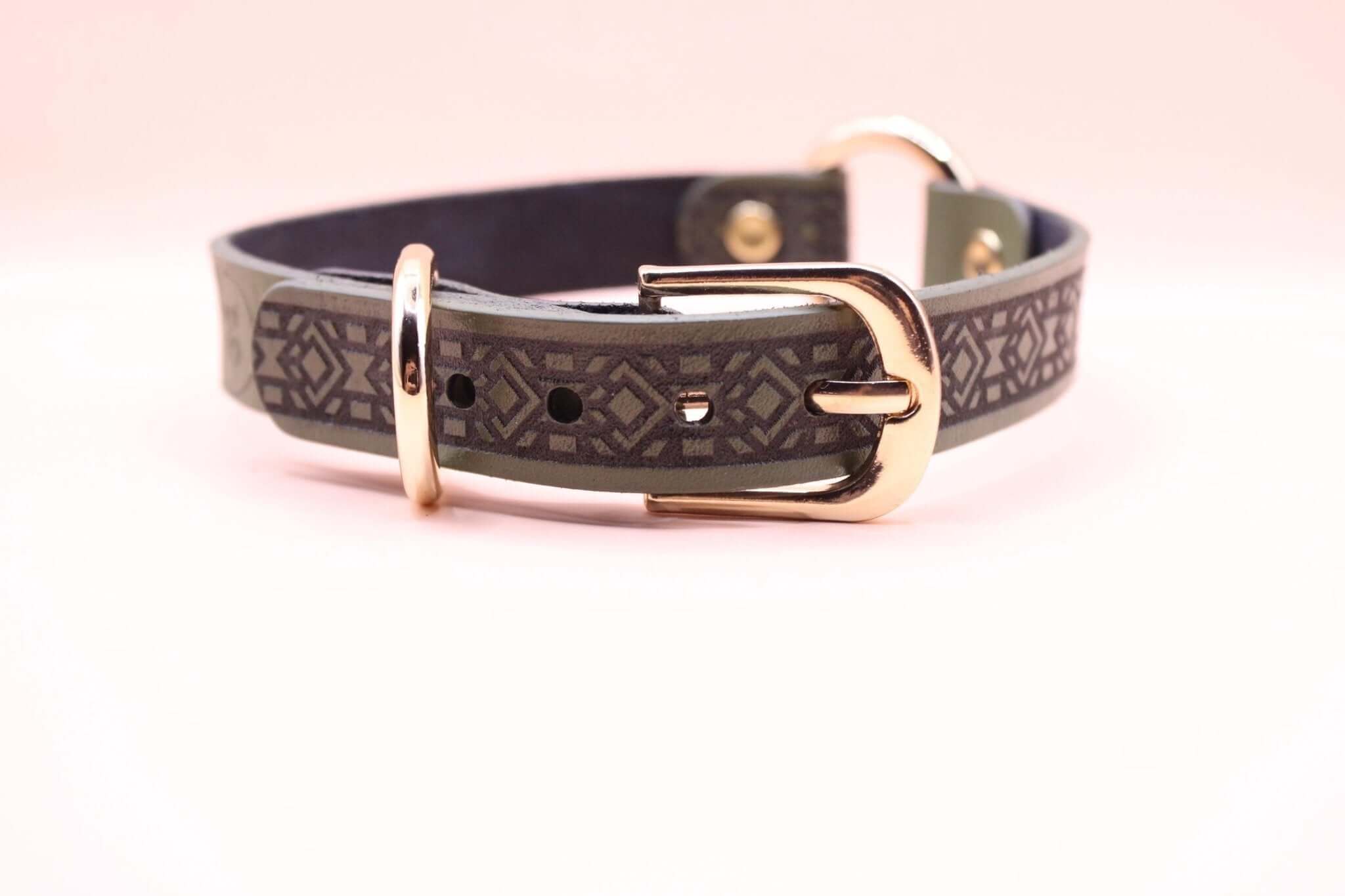 Handcrafted olive leather discreet collar with gold buckle, perfect for BDSM, submissive jewelry, and everyday wear.