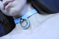 Pastel blue submissive collar featuring a chic ring, perfect for BDSM, bondage play, and statement jewelry.