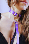Elegant pearl purple leather choker collar, perfect for BDSM, submissive jewelry, and discreet day wear.